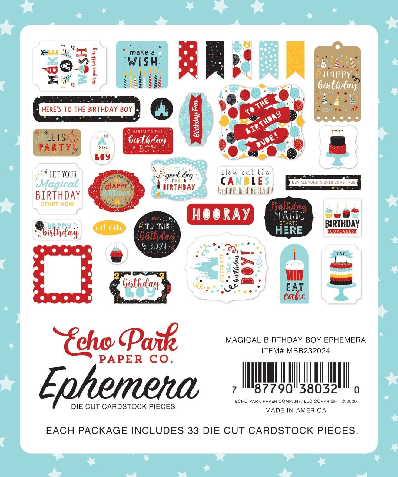 Magical Birthday Boy Collection 5 x 5 Ephemera Die Cut Scrapbook Embellishments by Echo Park Paper - Scrapbook Supply Companies