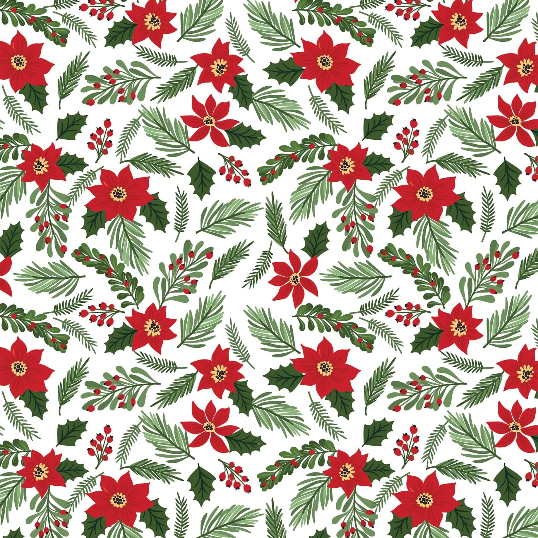 The Magic of Christmas Collection Poinsettias And Pine 12 x 12 Double-Sided Scrapbook Paper by Echo Park Paper - Scrapbook Supply Companies