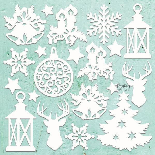 Chippies Collection Christmas Mix 12 x 12 Scrapbook Chipboard Embellishments by Mintay Papers - 20 Pieces - Scrapbook Supply Companies