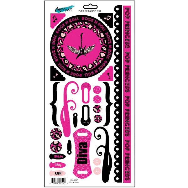 Mix It Up Collection Rock Diva 6 x 12 Scrapbook Sticker Sheet by Moxxie - Scrapbook Supply Companies