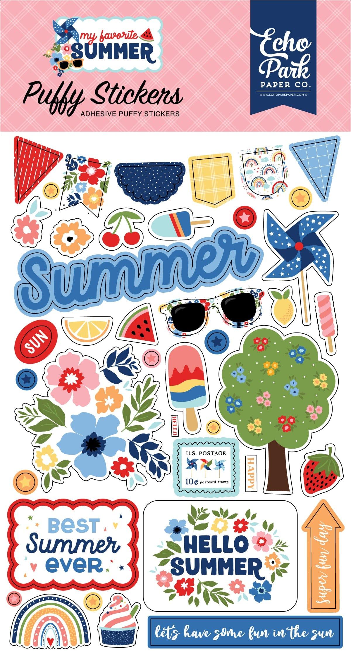 My Favorite Summer Collection 4 x 7 Puffy Stickers Scrapbook Embellishments by Echo Park Paper - Scrapbook Supply Companies