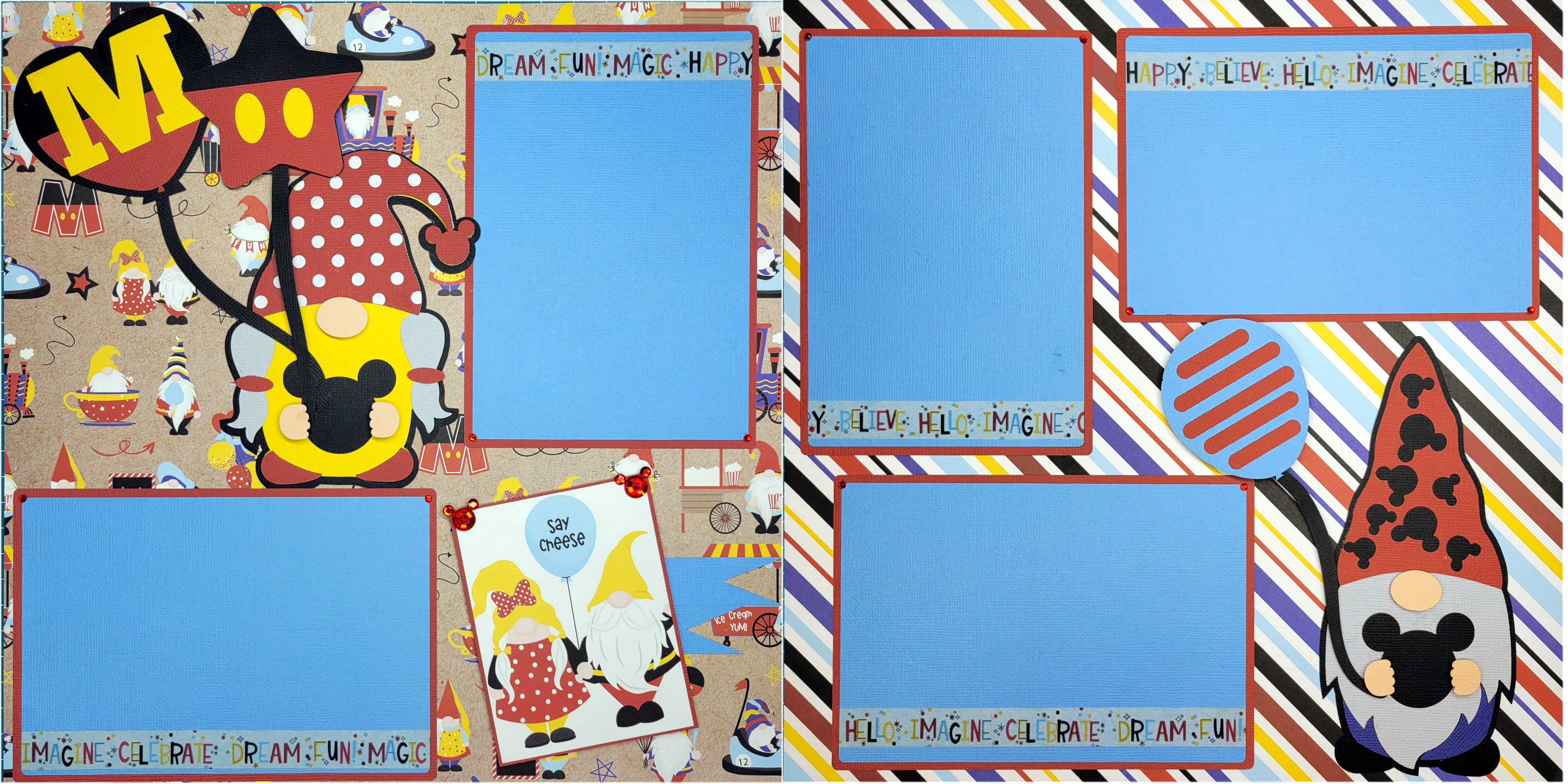 Disneyana Magical Gnomes Pre-Made Embellished Two-Page 12 x 12 Scrapbook Premade by SSC Designs