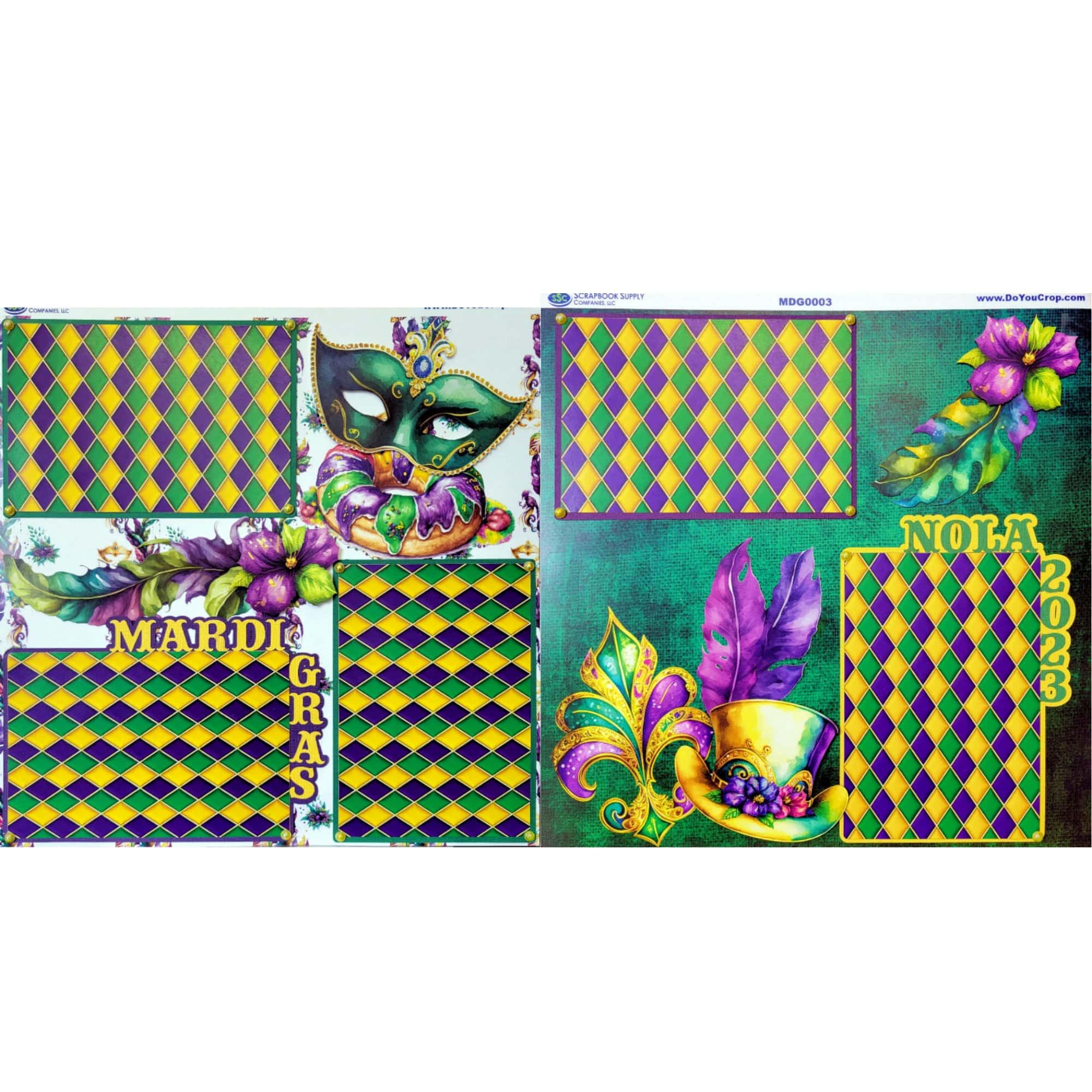 Mardi Gras 2023 (2) - 12 x 12 Pages, Fully-Assembled & Hand-Crafted 3D Scrapbook Premade by SSC Designs