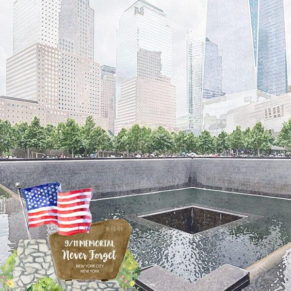 National Park Collection New York Never Forget 9/11 Memorial 12 x 12 Double-Sided Scrapbook Paper by Scrapbook Customs - Scrapbook Supply Companies
