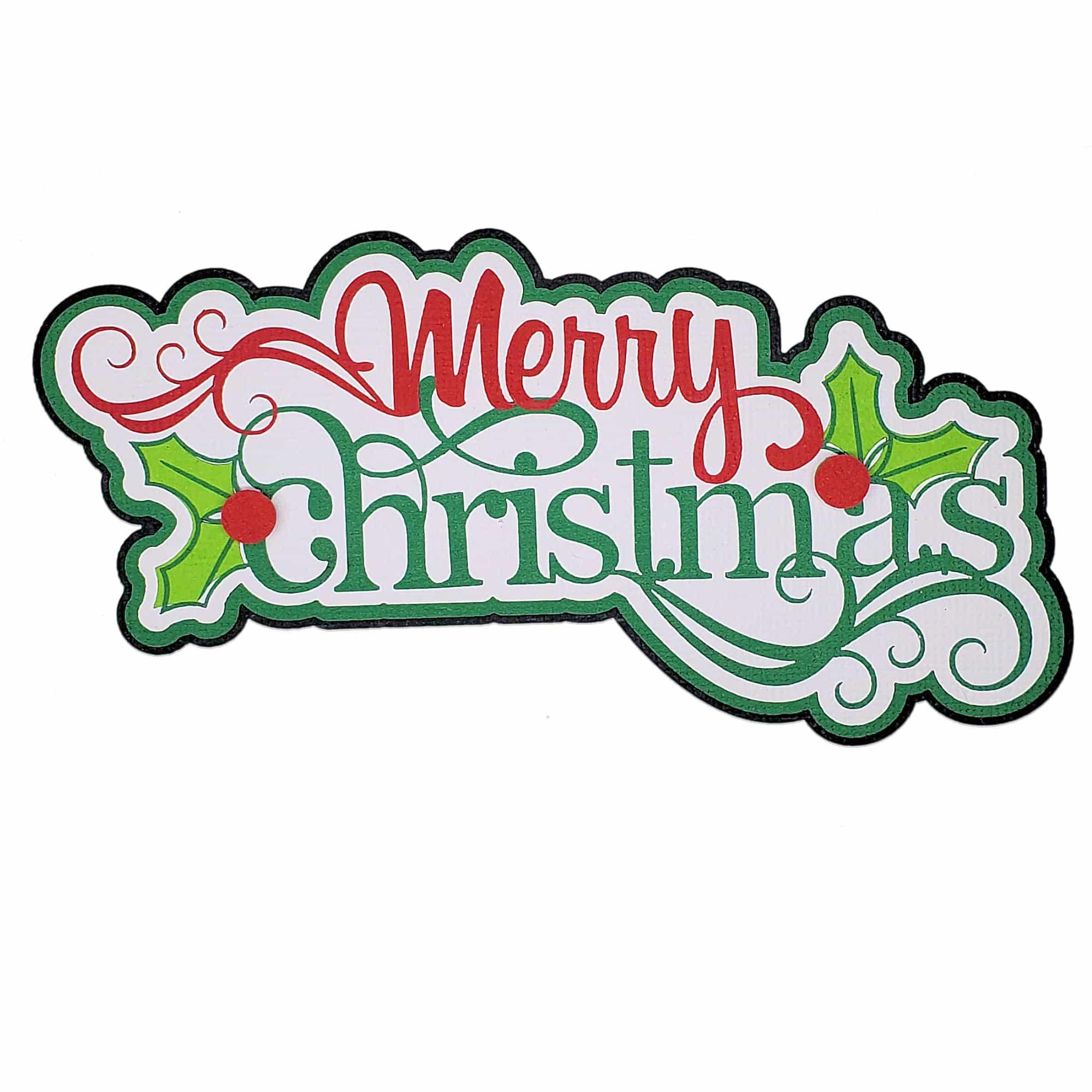 Merry Christmas Fully-Assembled 2 x 5 Title Laser Cut Scrapbook Embellishment by SSC Laser Designs