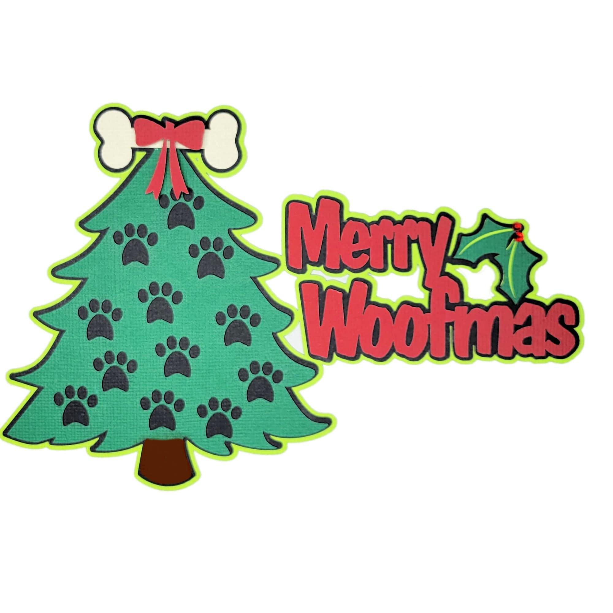 Merry Woofmas 4.5 x 7 Title Fully-Assembled Laser Cut Scrapbook Embellishment by SSC Laser Designs