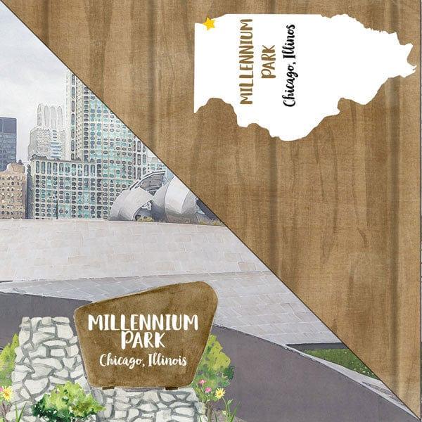National Park Collection Illinois Millennium Park 12 x 12 Double-Sided Scrapbook Paper by Scrapbook Customs