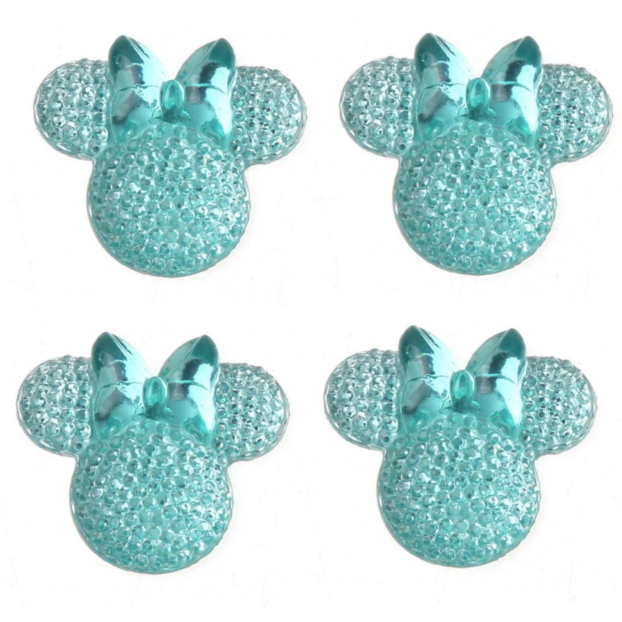 Disneyana Collection 1" Bling Aqua Mouse Ears & Bow Scrapbook Embellishments - 4 Pieces - Scrapbook Supply Companies