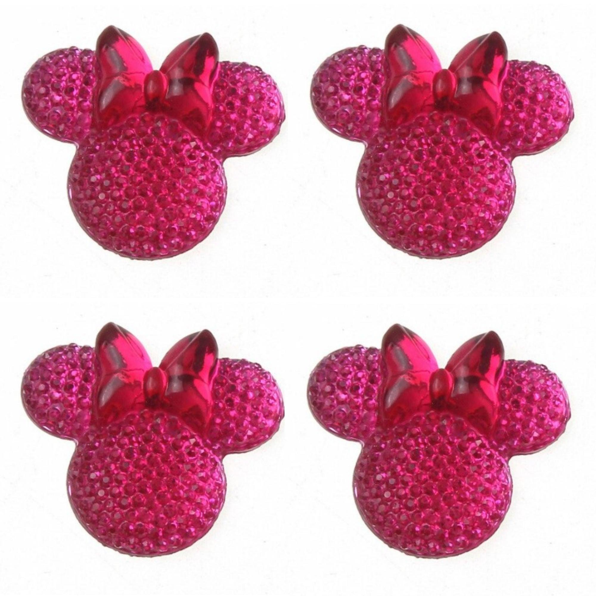 Disneyana Collection 1" Bling Hot Pink Mouse Ears & Bow Scrapbook Embellishments by SSC Designs - 4 Pieces