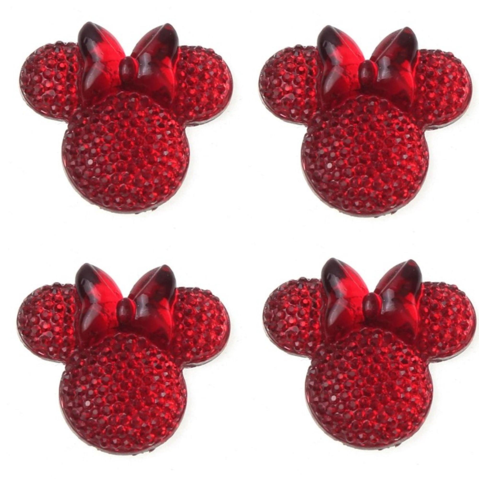 Disneyana Collection 1" Bling Red Mouse Ears & Bow Scrapbook Embellishments - 4 Pieces - Scrapbook Supply Companies