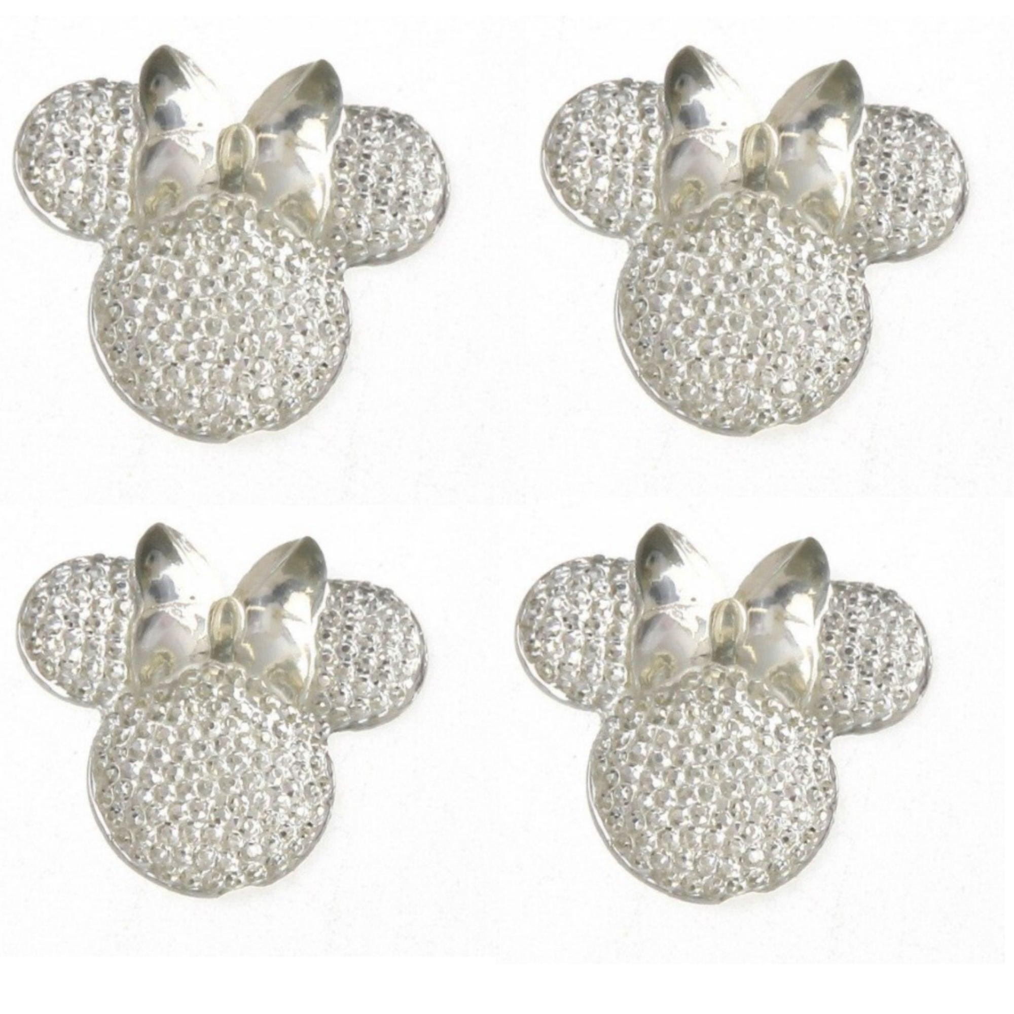 Disneyana Collection 1" Bling White Mouse Ears & Bow Scrapbook Embellishments - 4 Pieces - Scrapbook Supply Companies