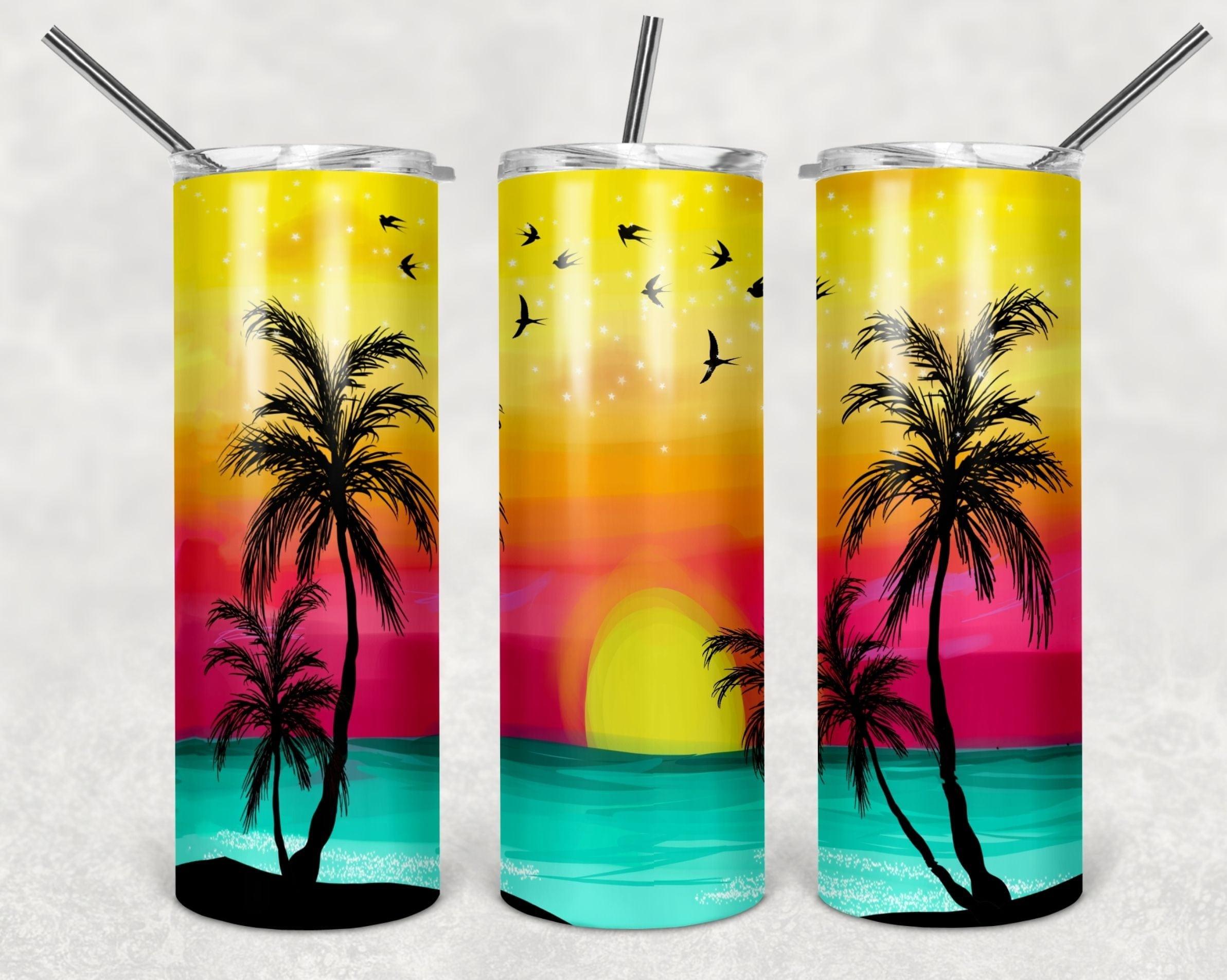 Palm Trees & Sunset 30 oz. Straight Skinny Tumbler by SSC Designs - Scrapbook Supply Companies