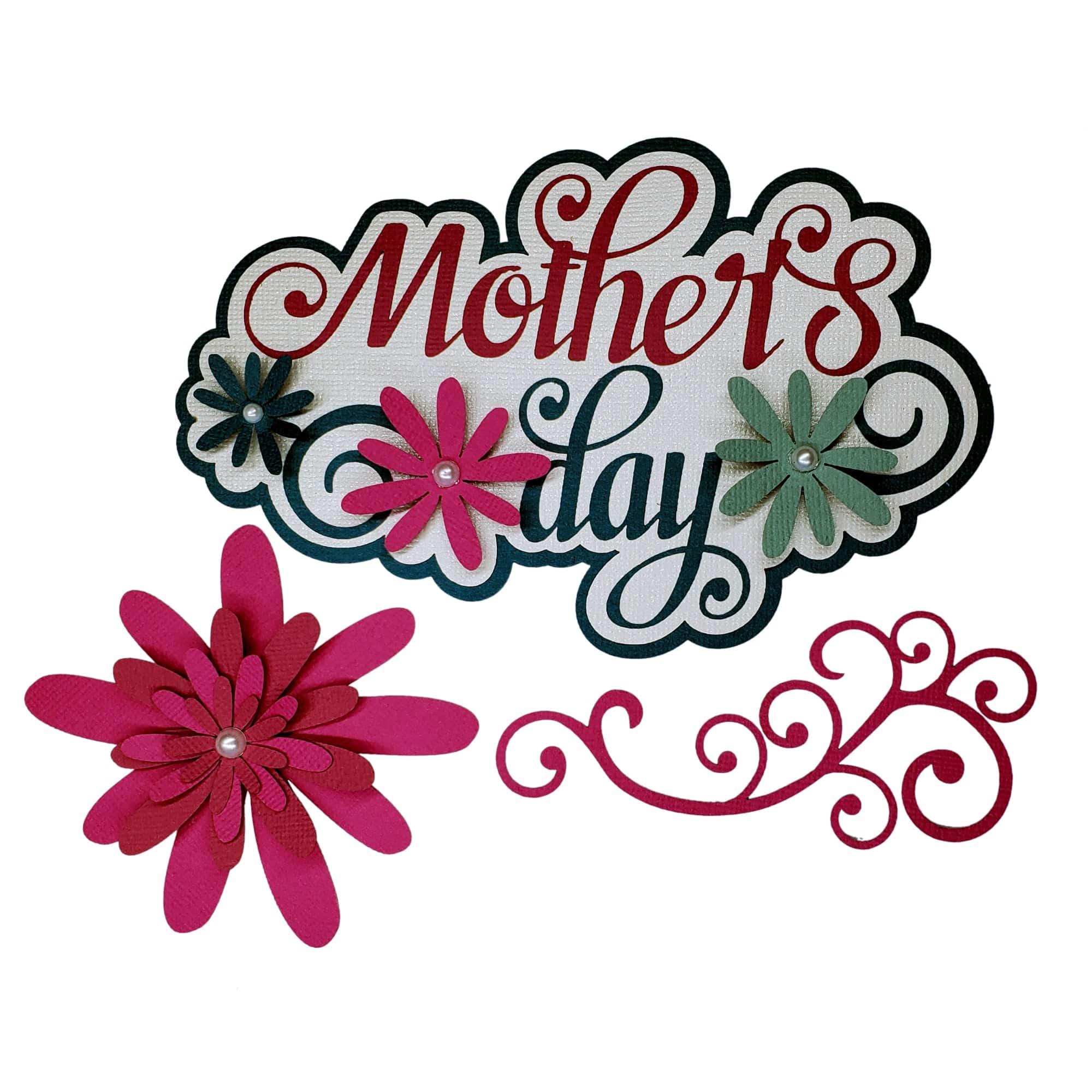 Mother's Day 3 x 7 Title & 2-Piece Coordinating Fully-Assembled Laser Cut Scrapbook Embellishment by SSC Laser Designs