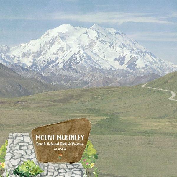 National Park Collection Alaska Denali National Park and Preserve Mount McKinley 12 x 12 Double-Sided Scrapbook Paper by Scrapbook Customs - Scrapbook Supply Companies