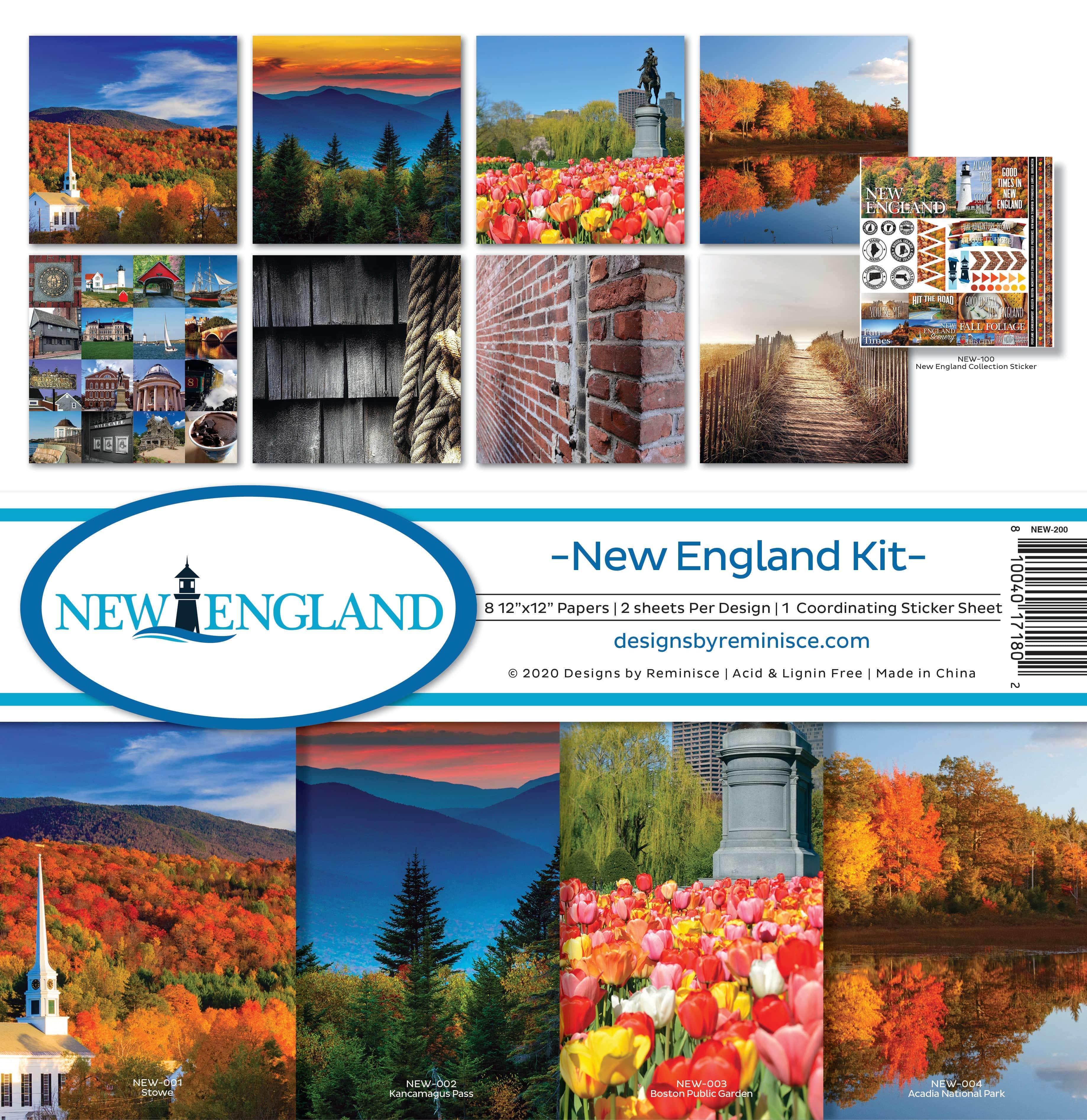 New England Scrapbook Page Kit by Reminisce (includes 8 - 12 x 12 Double-Sided Papers and 1 Coordinating 12 x 12 Sticker Sheet) - Scrapbook Supply Companies