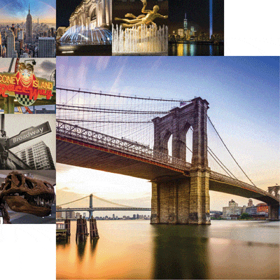 New York Collection Brooklyn Bridge 12 x 12 Double-Sided Scrapbook Paper Sheet by Reminisce - Scrapbook Supply Companies