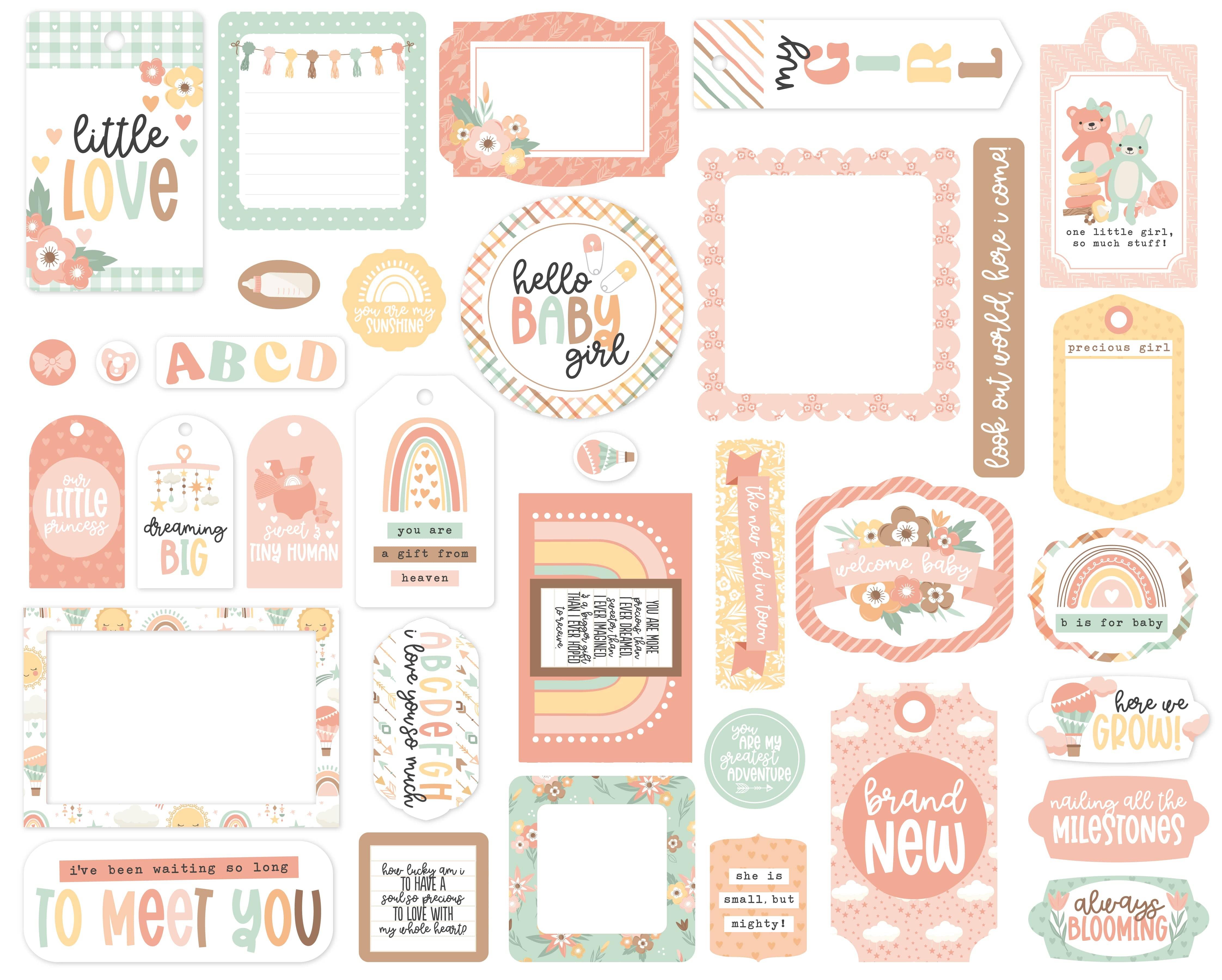 Our Baby Girl Collection 5 x 5 Scrapbook Tags & Frames Die Cuts by Echo Park Paper - Scrapbook Supply Companies