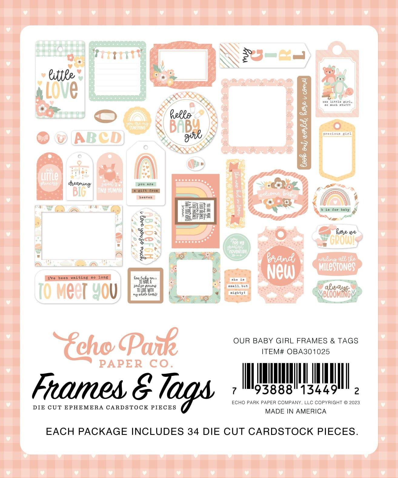 Our Baby Girl Collection 5 x 5 Scrapbook Tags & Frames Die Cuts by Echo Park Paper - Scrapbook Supply Companies
