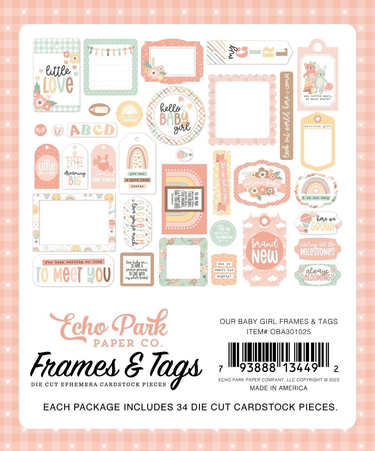 Our Baby Girl Collection 5 x 5 Scrapbook Tags & Frames Die Cuts by Echo Park Paper - Scrapbook Supply Companies