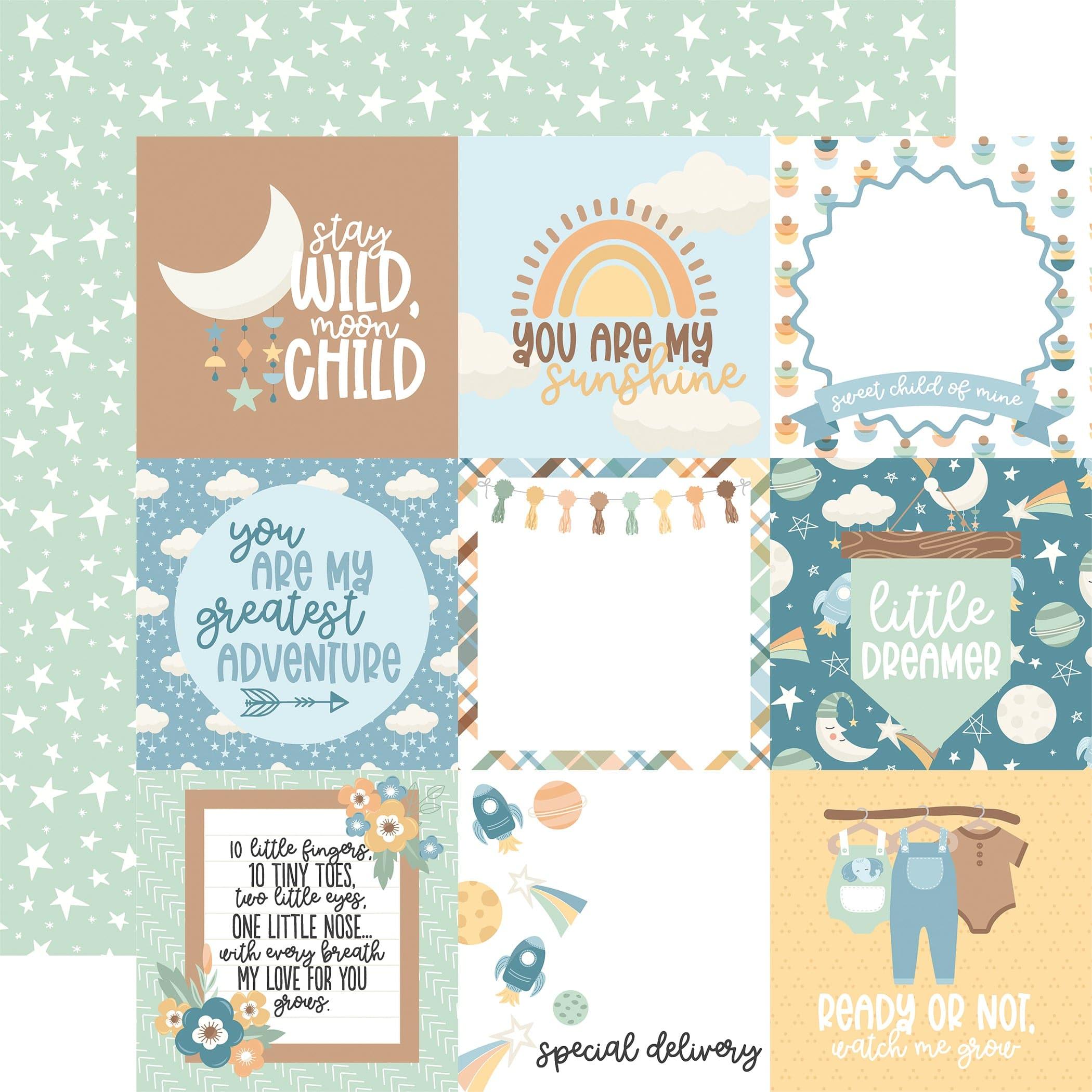 Our Baby Boy Collection 4x4 Journaling Cards 12 x 12 Double-Sided Scrapbook Paper by Echo Park Paper - Scrapbook Supply Companies