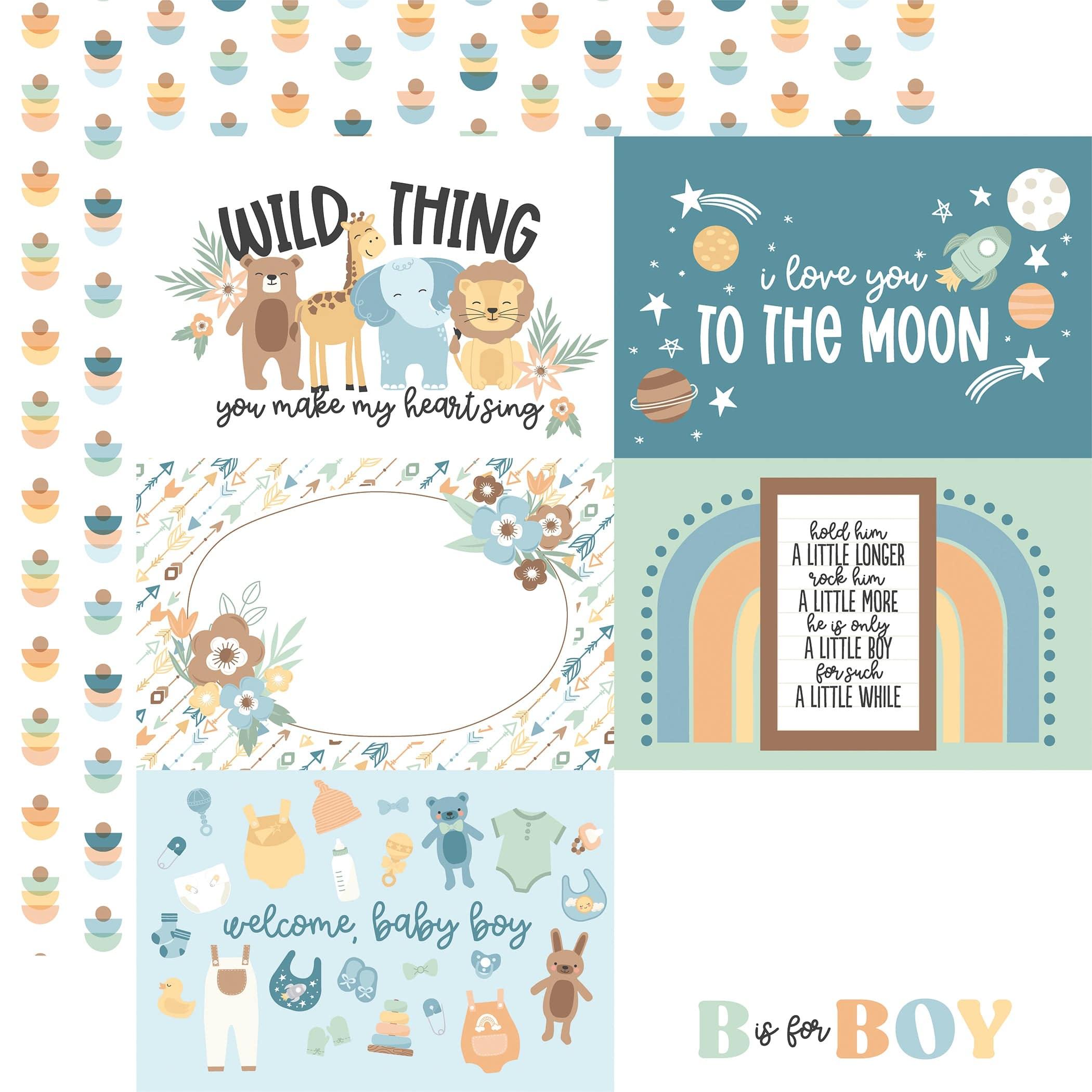 Our Baby Boy Collection 6x4 Journaling Cards 12 x 12 Double-Sided Scrapbook Paper by Echo Park Paper - Scrapbook Supply Companies