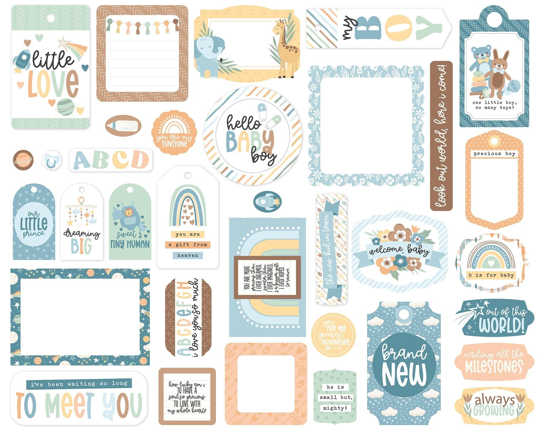 Our Baby Boy Collection 5 x 5 Scrapbook Tags & Frames Die Cuts by Echo Park Paper - Scrapbook Supply Companies
