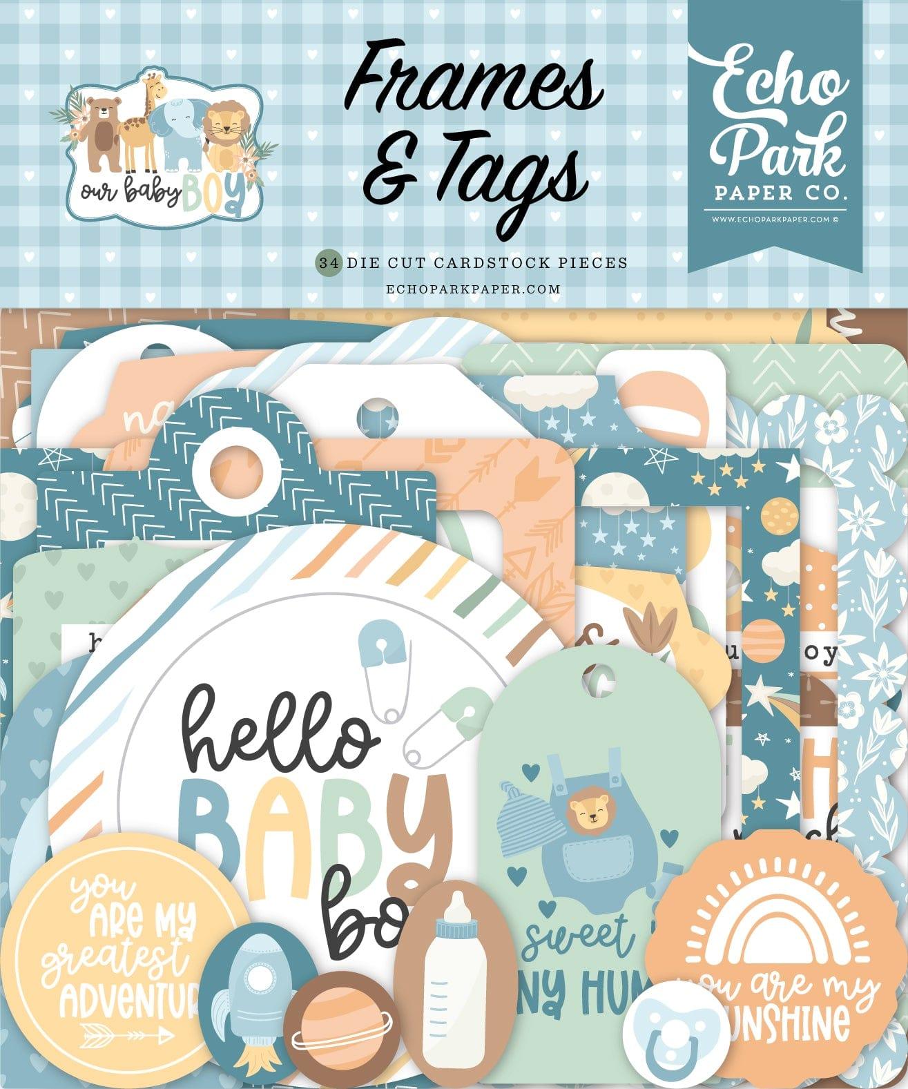 Our Baby Boy Collection 5 x 5 Scrapbook Tags & Frames Die Cuts by Echo Park Paper - Scrapbook Supply Companies