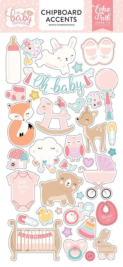 Hello Baby Girl Collection 6 x 12 Chipboard Accents Scrapbook Embellishments by Echo Park Paper - Scrapbook Supply Companies