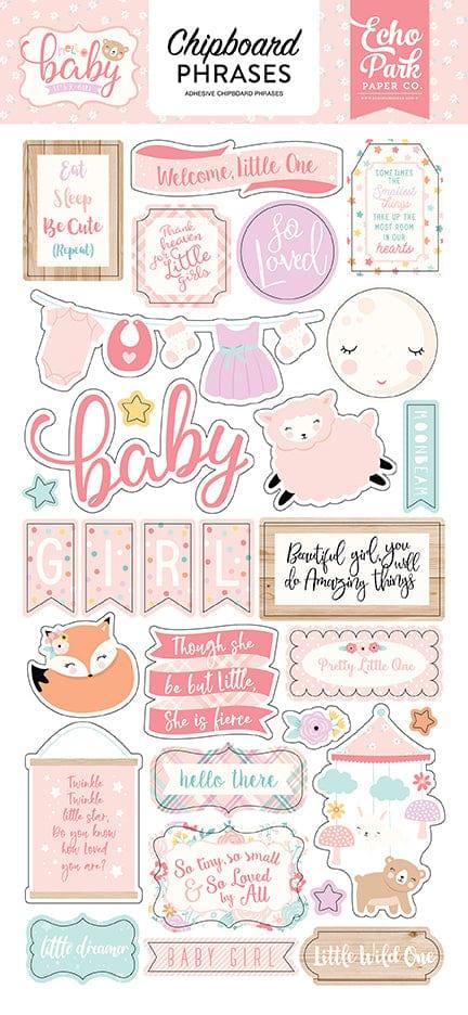 Hello Baby Girl Collection 6 x 12 Chipboard Phrases Scrapbook Embellishments by Echo Park Paper - Scrapbook Supply Companies