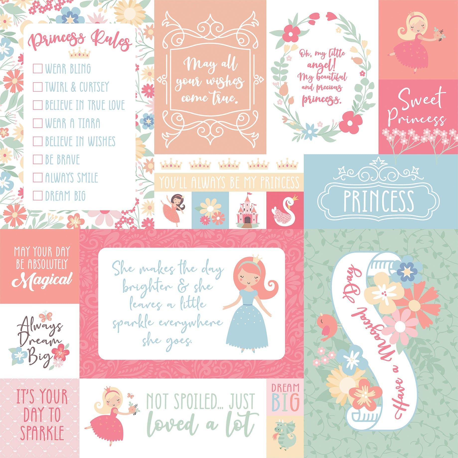 Our Little Princess Collection Multi Journaling Cards 12 x 12 Double-Sided Scrapbook Paper by Echo Park Paper - Scrapbook Supply Companies