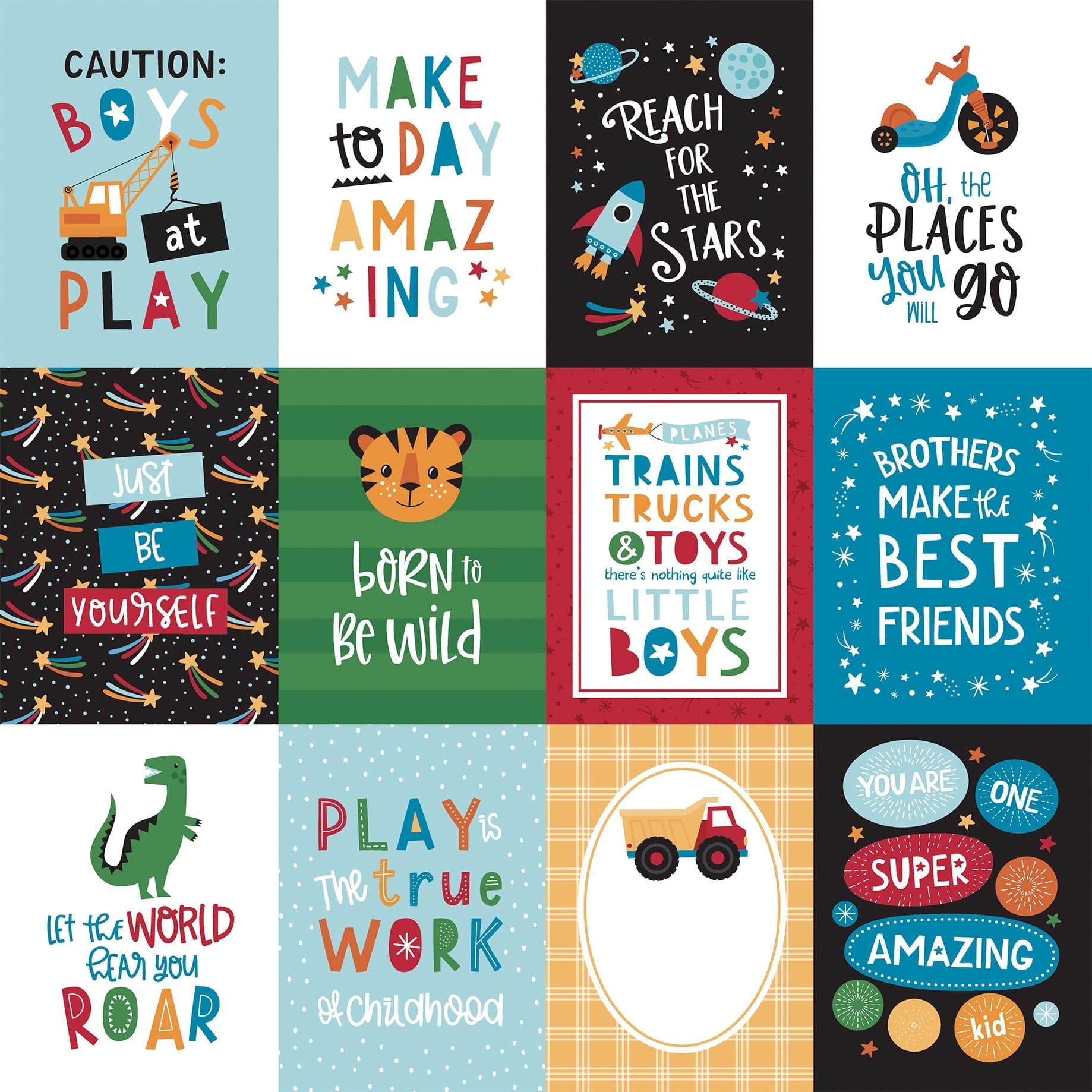 Play All Day Boy Collection 3 x 4 Journaling Cards 12 x 12 Double-Sided Scrapbook Paper by Echo Park Paper - Scrapbook Supply Companies