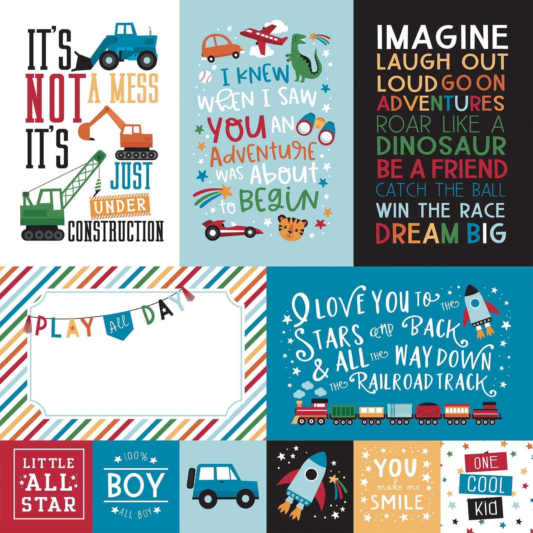 Play All Day Boy Collection 4X6 Journaling Cards 12 x 12 Double-Sided Scrapbook Paper by Echo Park Paper - Scrapbook Supply Companies