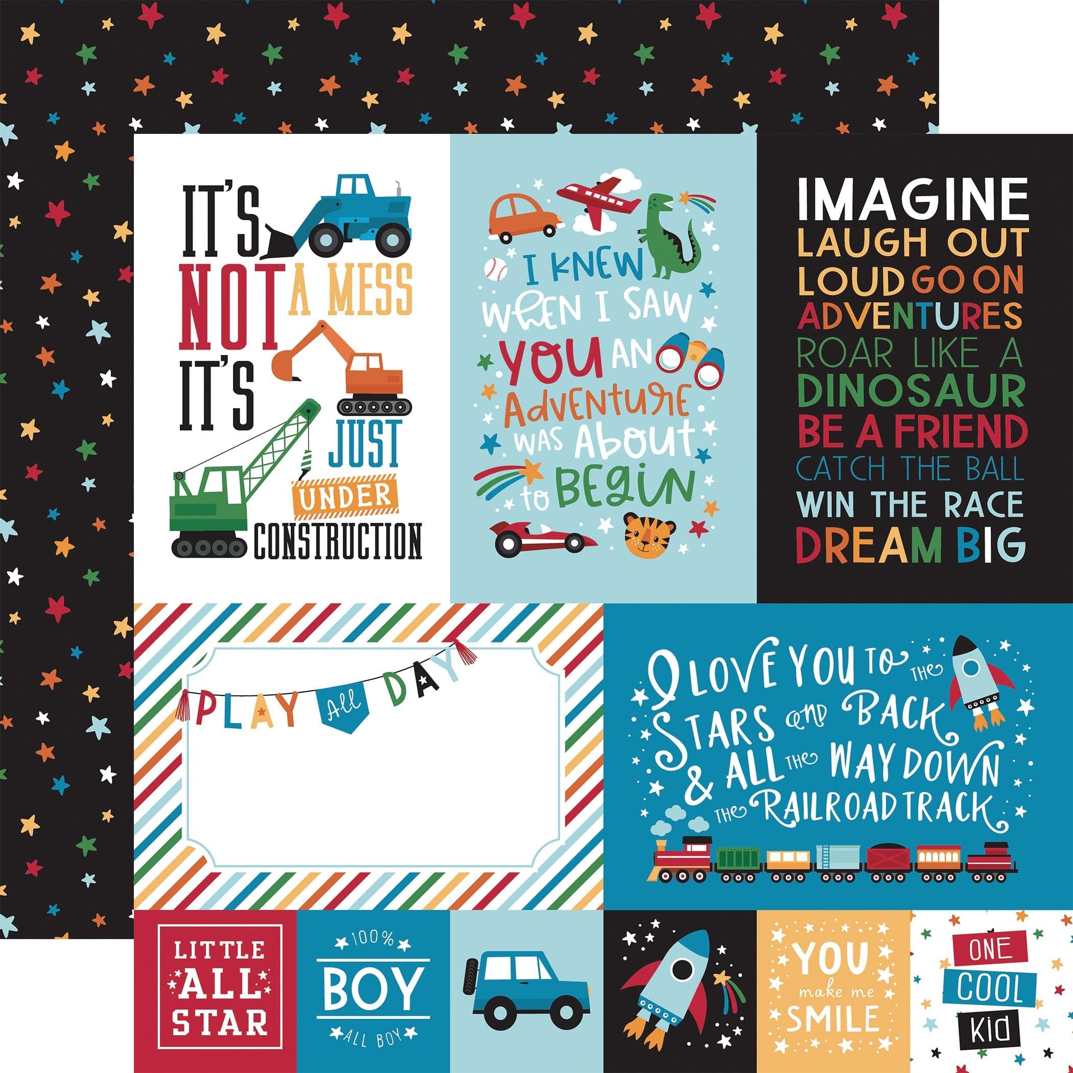 Play All Day Boy Collection 4X6 Journaling Cards 12 x 12 Double-Sided Scrapbook Paper by Echo Park Paper - Scrapbook Supply Companies