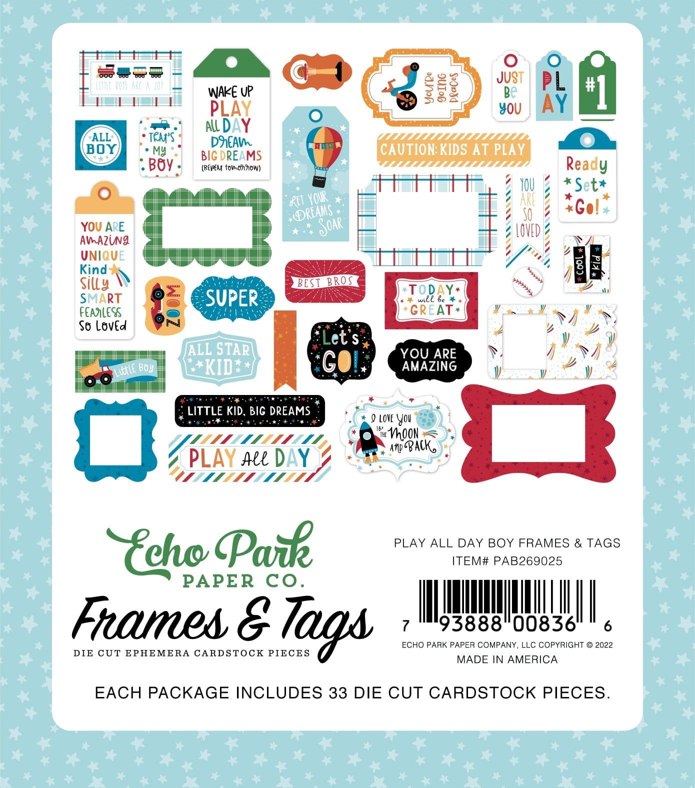 Play All Day Boy Collection 5 x 5 Scrapbook Tags & Frames Die Cuts by Echo Park Paper - Scrapbook Supply Companies