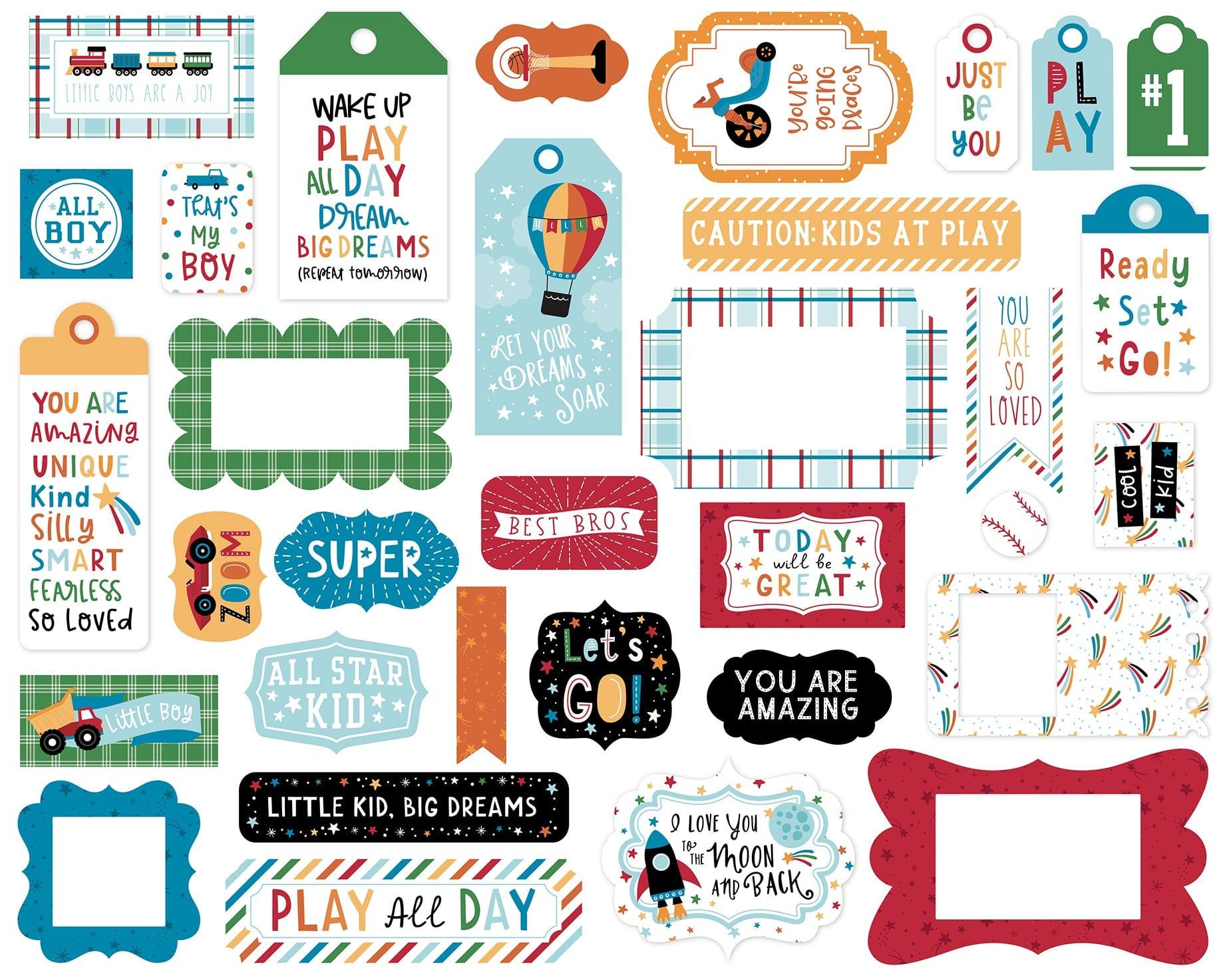 Play All Day Boy Collection 5 x 5 Scrapbook Tags & Frames Die Cuts by Echo Park Paper - Scrapbook Supply Companies