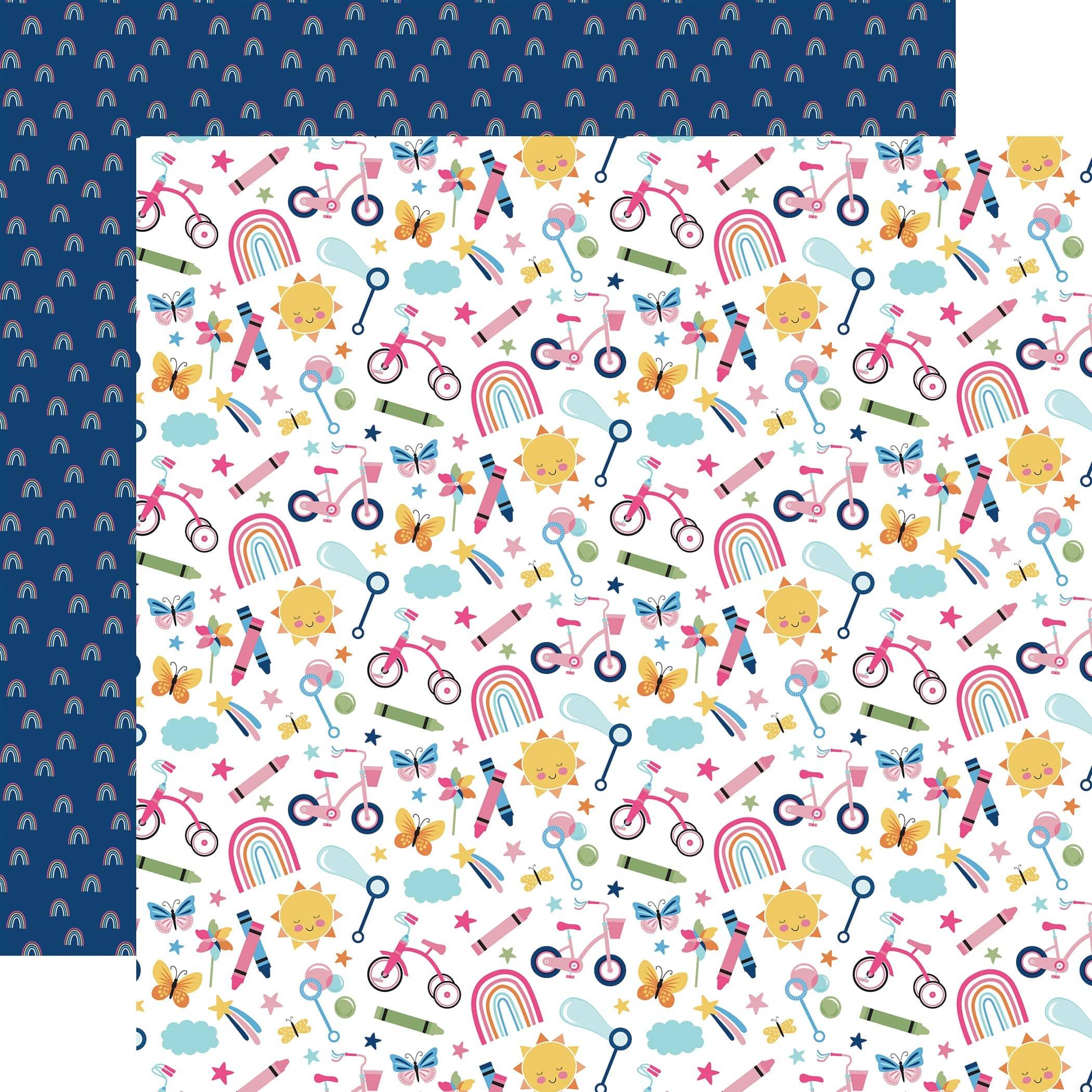 Play All Day Girl Collection Playdate 12 x 12 Double-Sided Scrapbook Paper by Echo Park Paper - Scrapbook Supply Companies