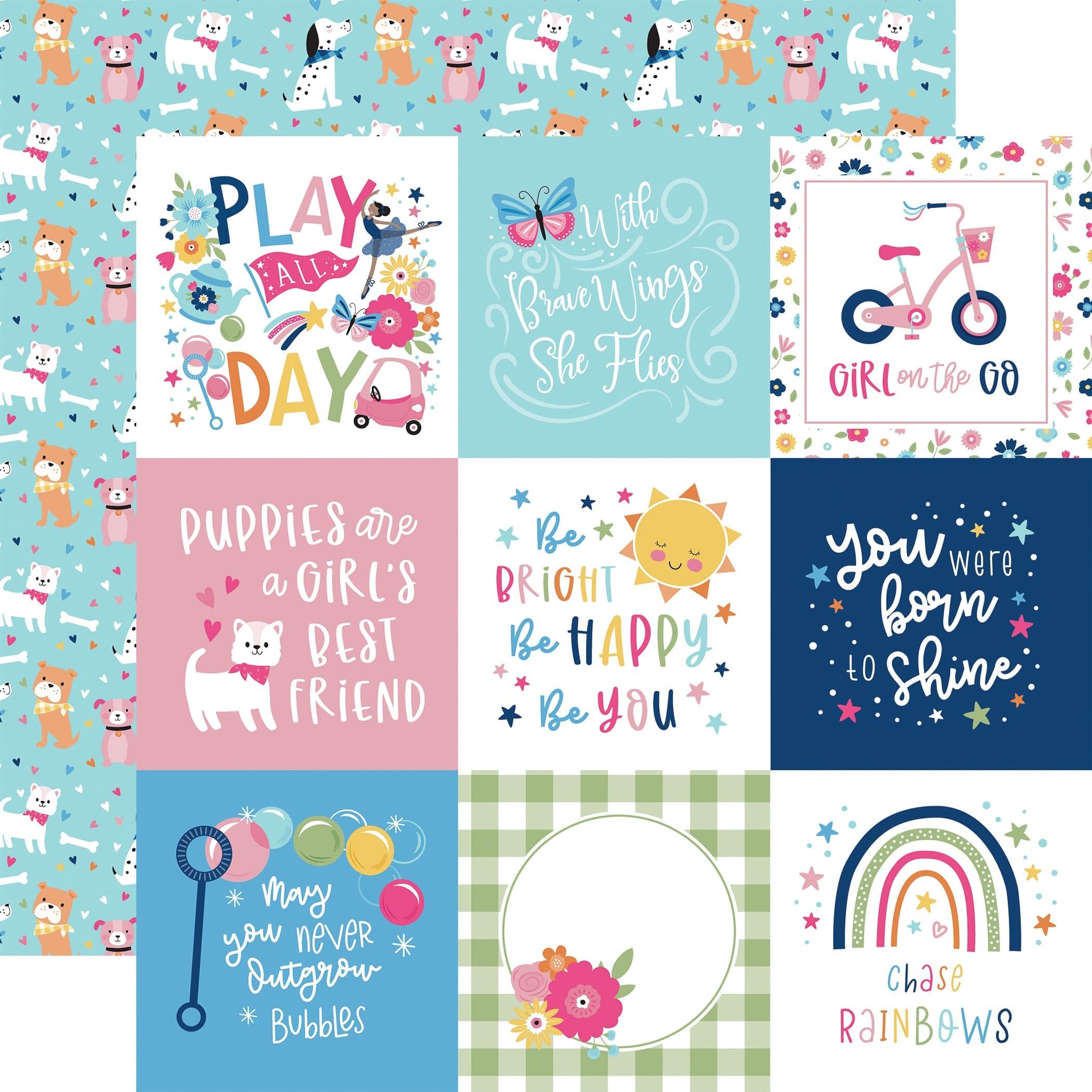 Play All Day Girl Collection 4X4 Journaling Cards 12 x 12 Double-Sided Scrapbook Paper by Echo Park Paper - Scrapbook Supply Companies
