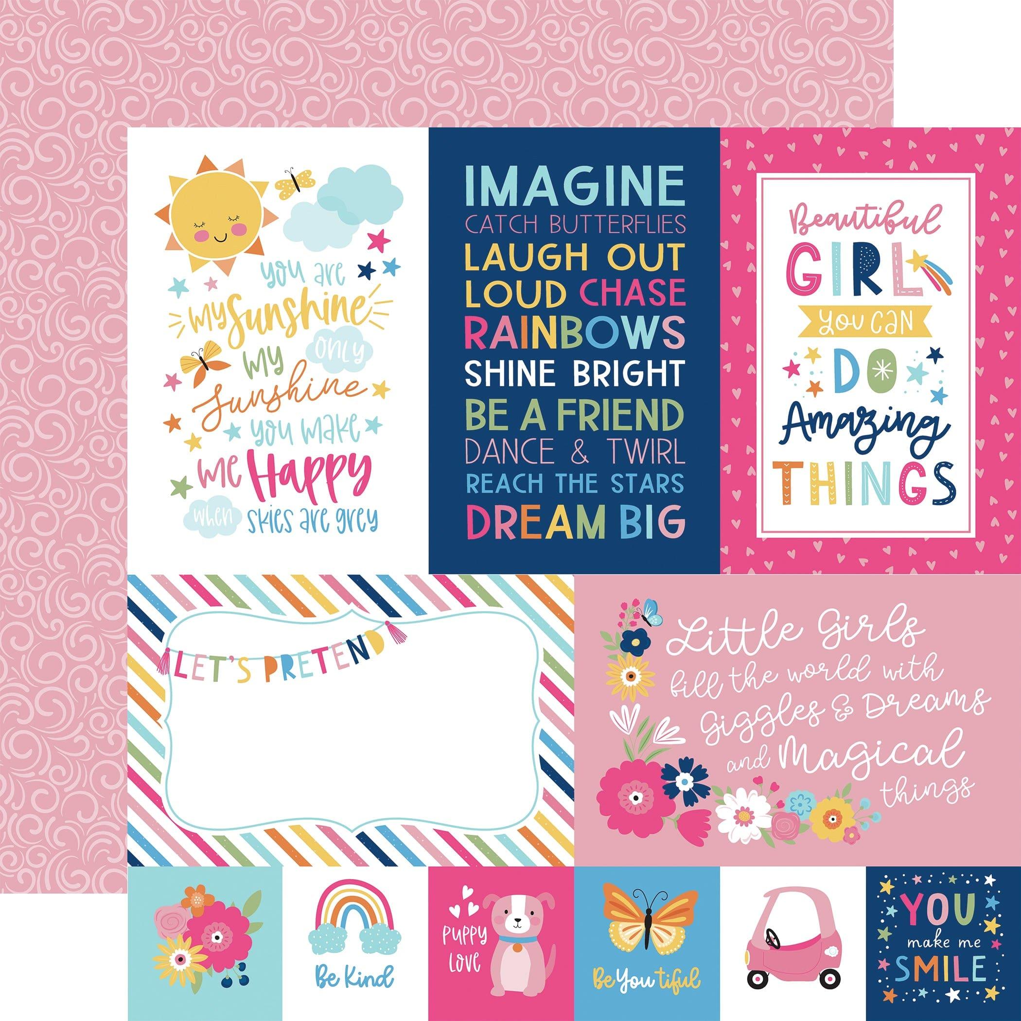 Play All Day Girl Collection 4X6 Journaling Cards 12 x 12 Double-Sided Scrapbook Paper by Echo Park Paper - Scrapbook Supply Companies
