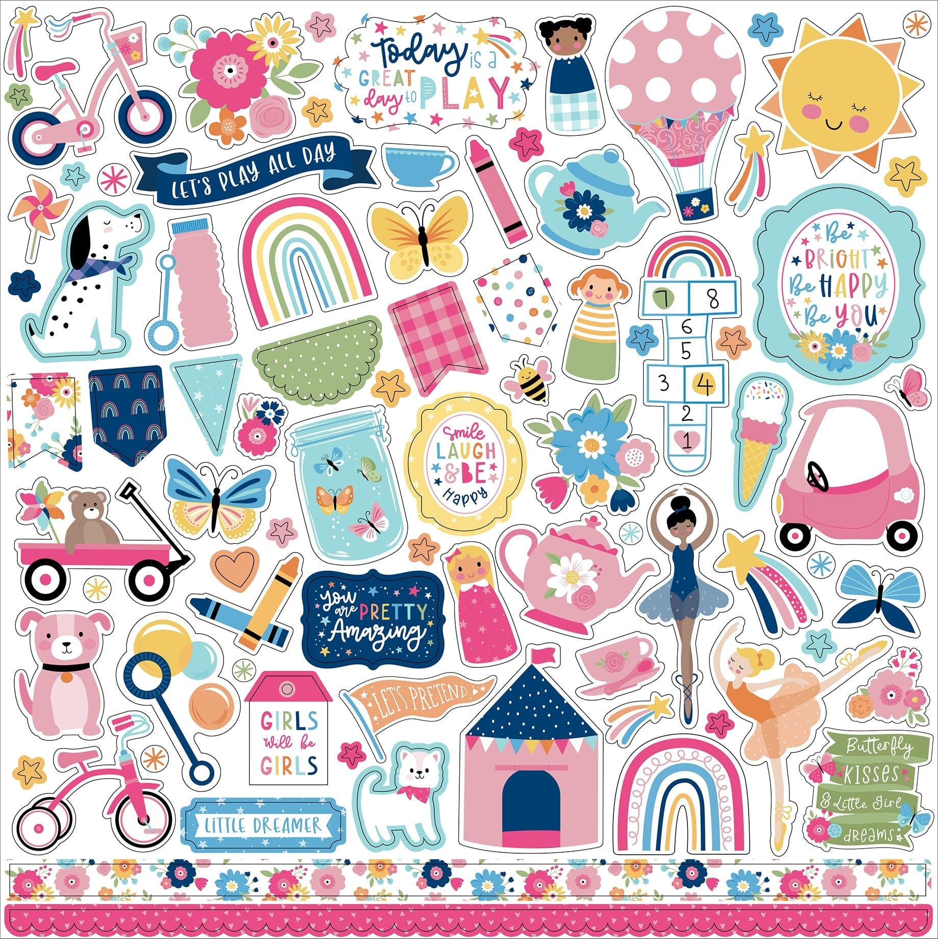 Play All Day Girl Collection 12 x 12 Scrapbook Sticker Sheet by Echo Park Paper - Scrapbook Supply Companies