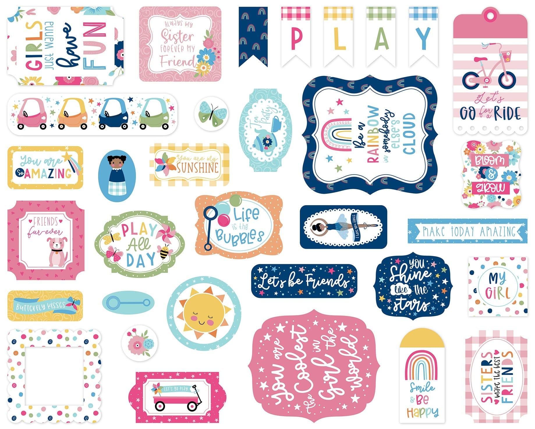 Play All Day Girl Collection 5 x 5 Scrapbook Ephemera Die Cuts by Echo Park Paper - Scrapbook Supply Companies
