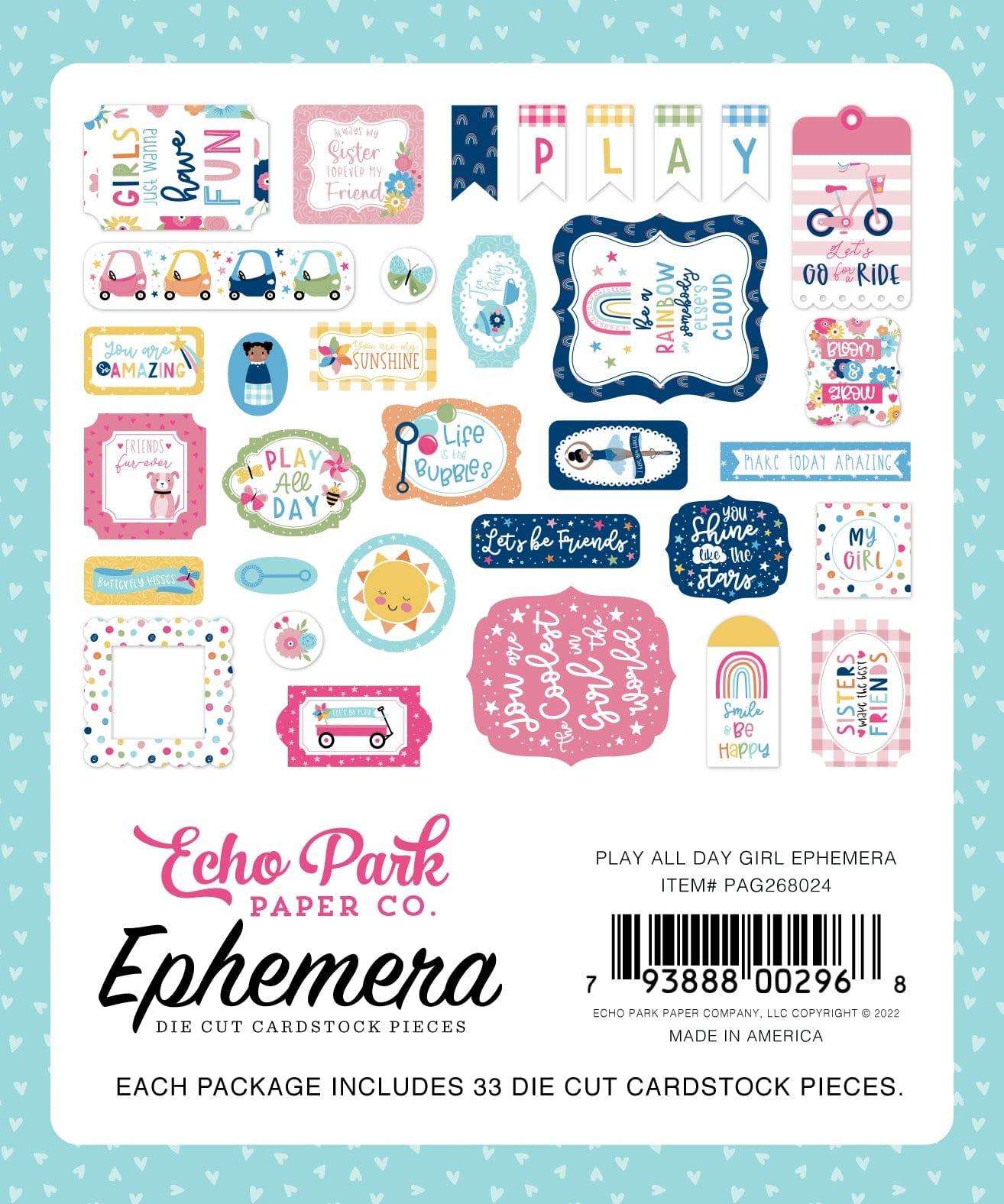 Play All Day Girl Collection 5 x 5 Scrapbook Ephemera Die Cuts by Echo Park Paper - Scrapbook Supply Companies