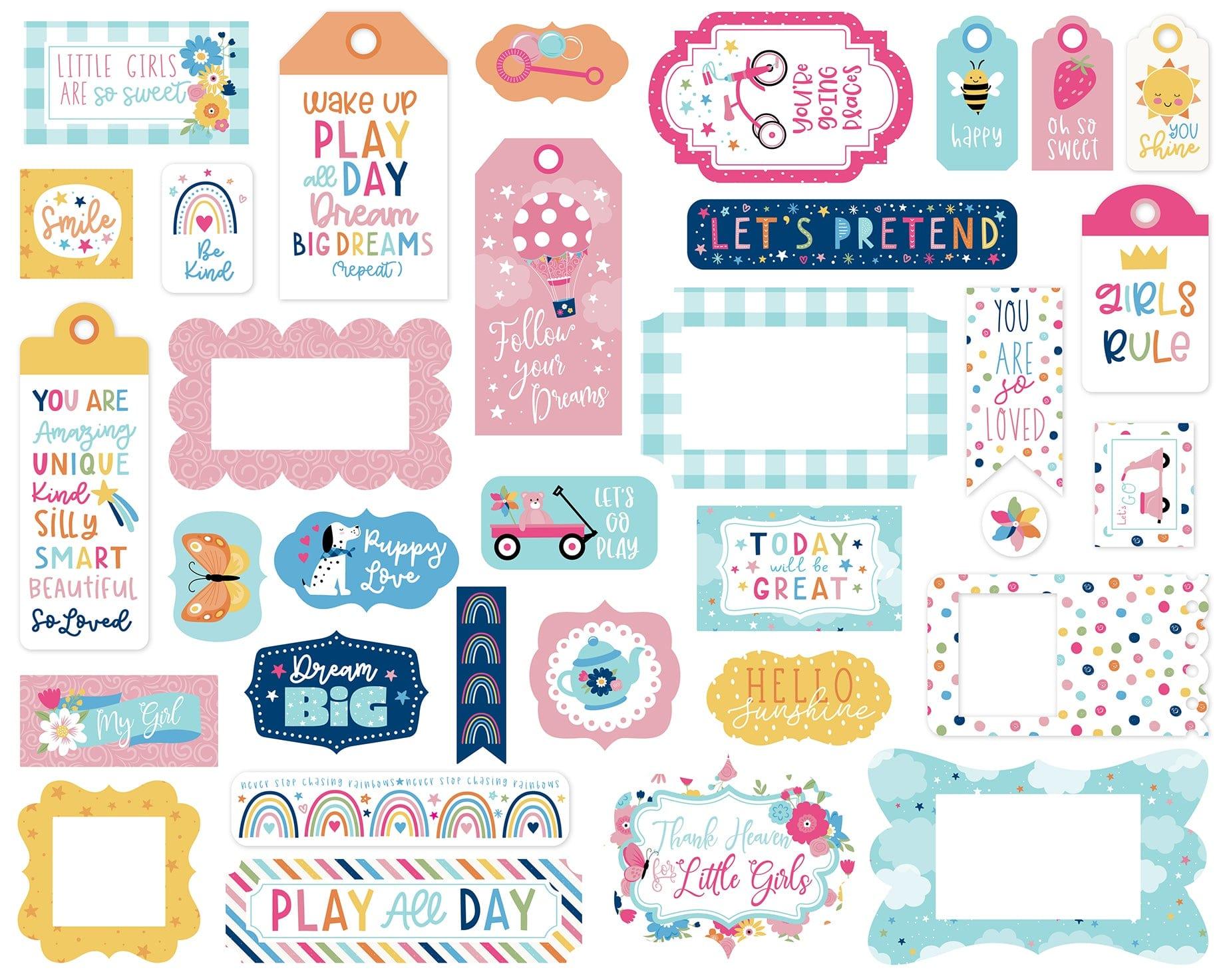 Play All Day Girl Collection 5 x 5 Scrapbook Tags & Frames Die Cuts by Echo Park Paper - Scrapbook Supply Companies