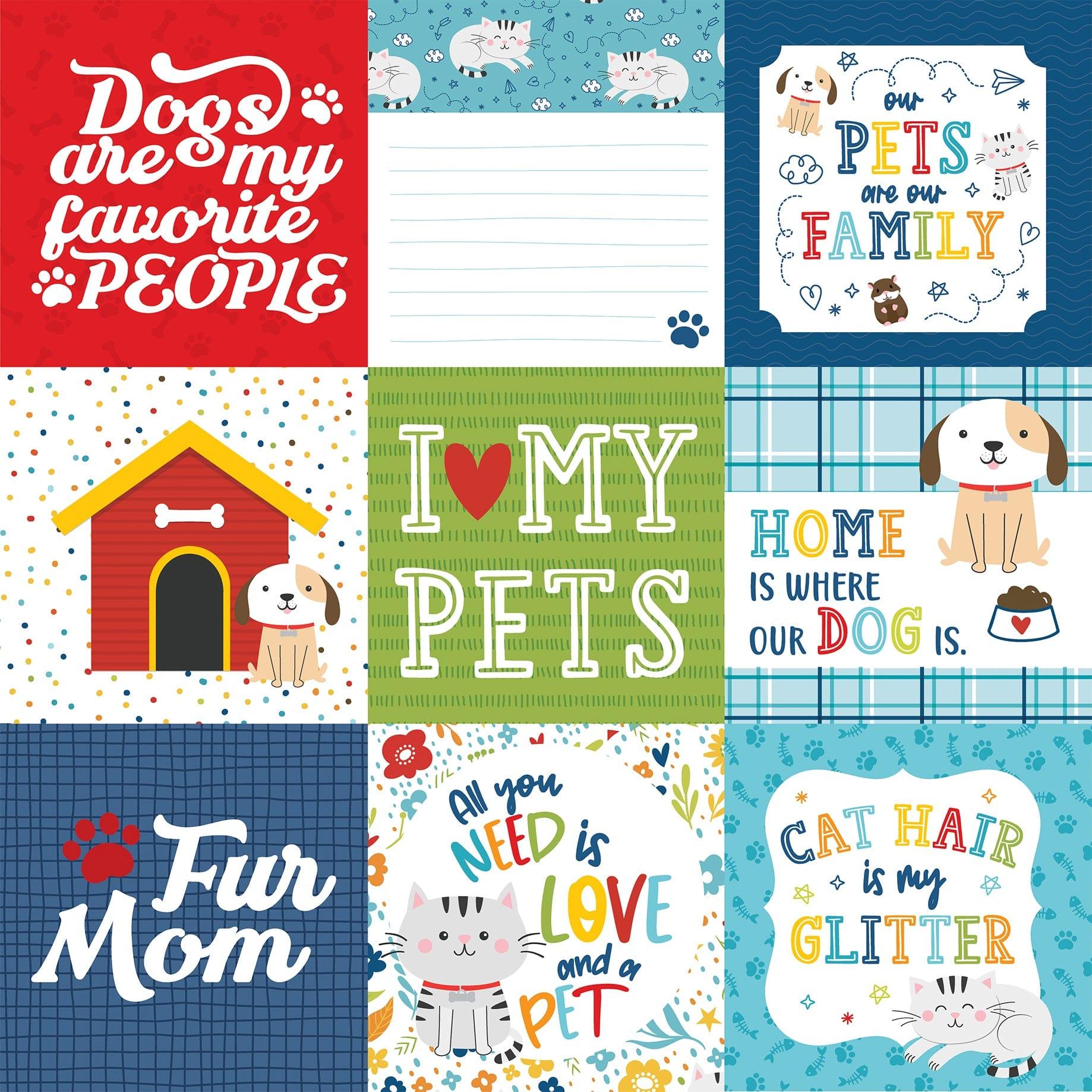 Pets Collection 4x4 Journaling Cards 12 x 12 Double-Sided Scrapbook Paper by Echo Park Paper - Scrapbook Supply Companies