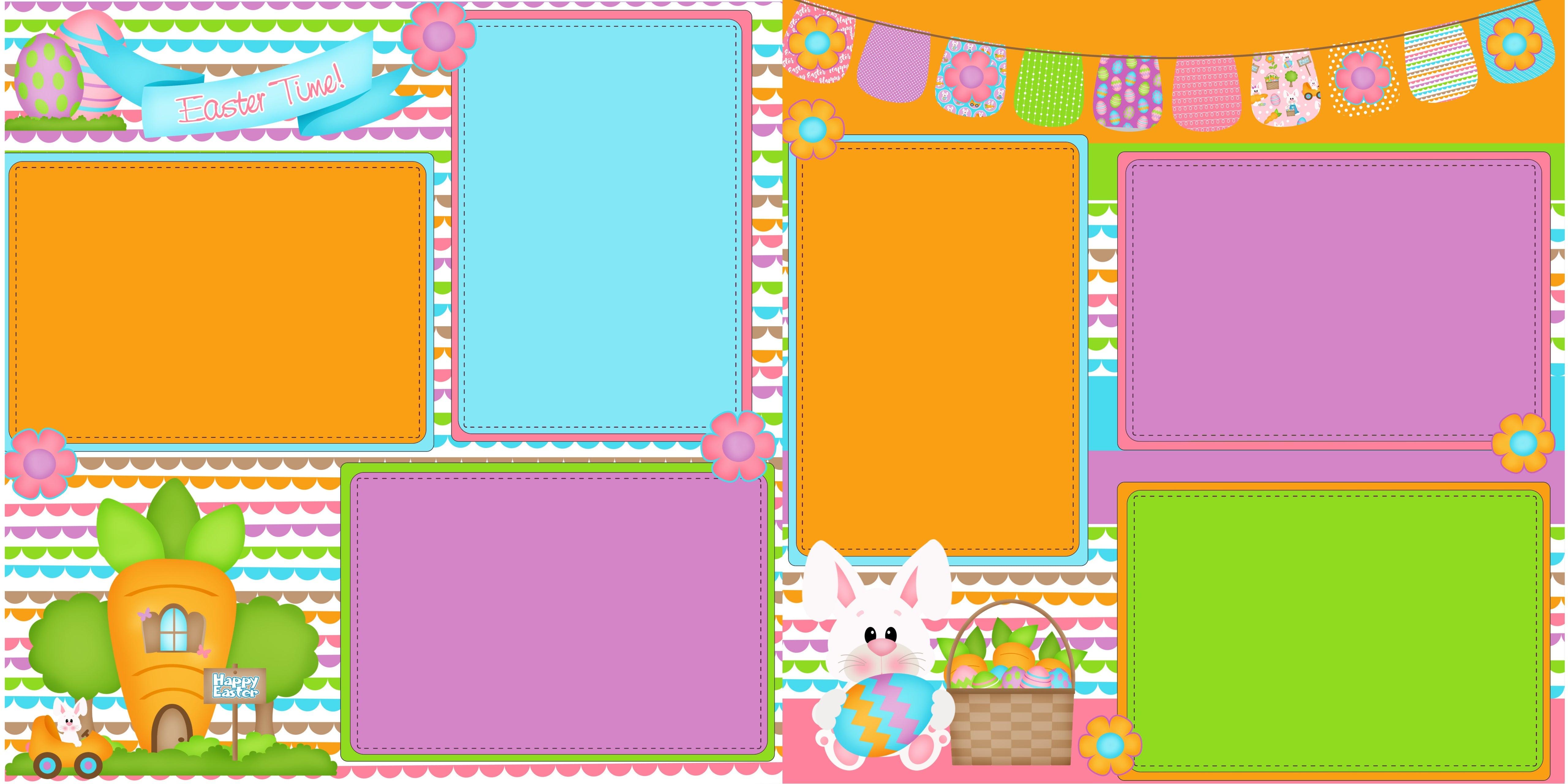 Easter Time Collection Happy Easter (2) - 12 x 12 Premade, Printed Scrapbook Pages by SSC Designs