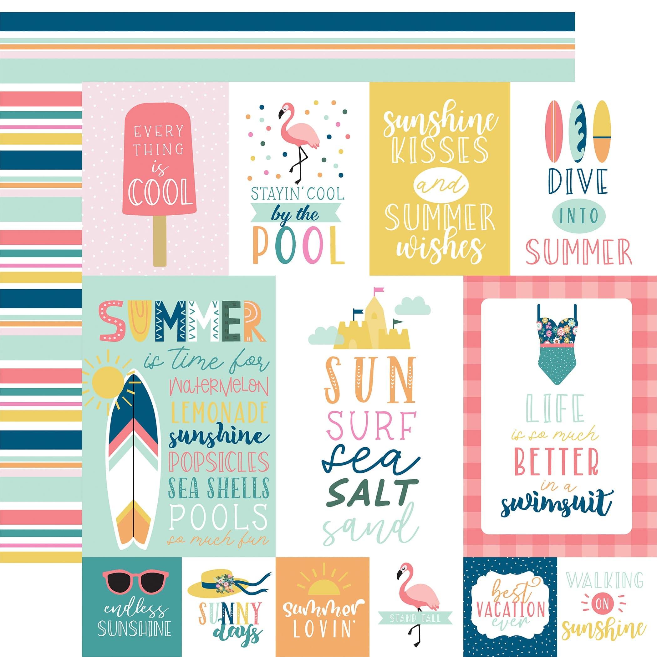 Pool Party Collection Multi Journaling Cards 12 x 12 Double-Sided Scrapbook Paper by Echo Park Paper - Scrapbook Supply Companies