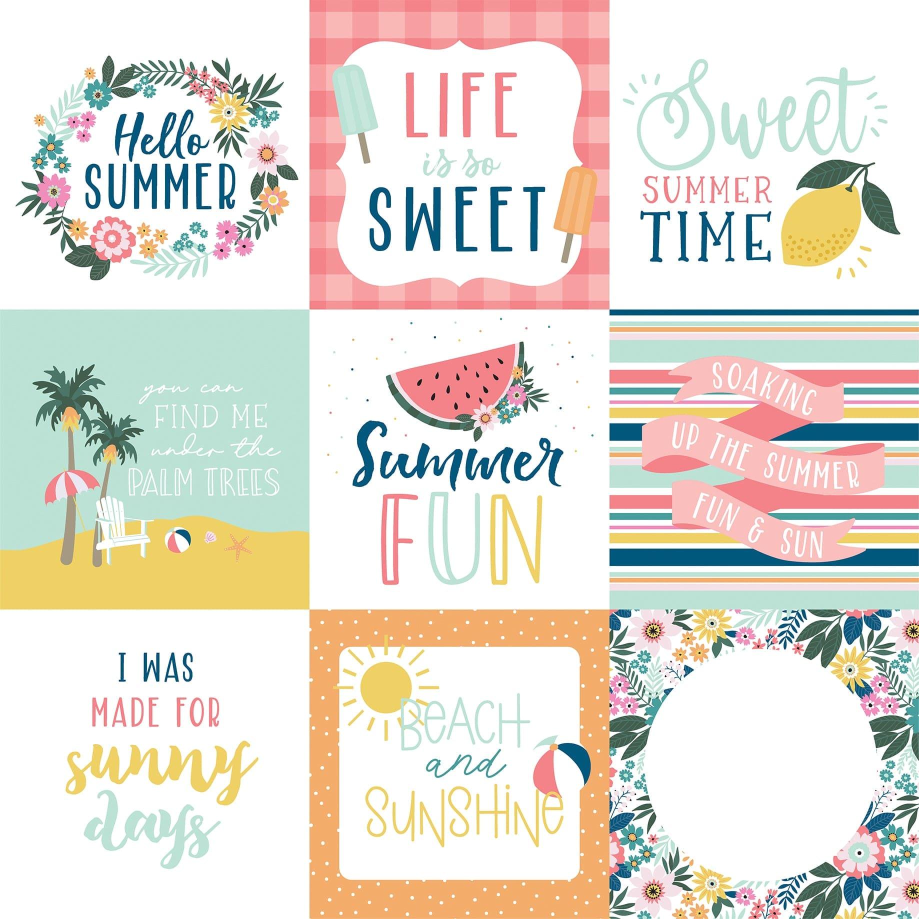 Pool Party Collection 4 x 4 Journaling Cards 12 x 12 Double-Sided Scrapbook Paper by Echo Park Paper - Scrapbook Supply Companies