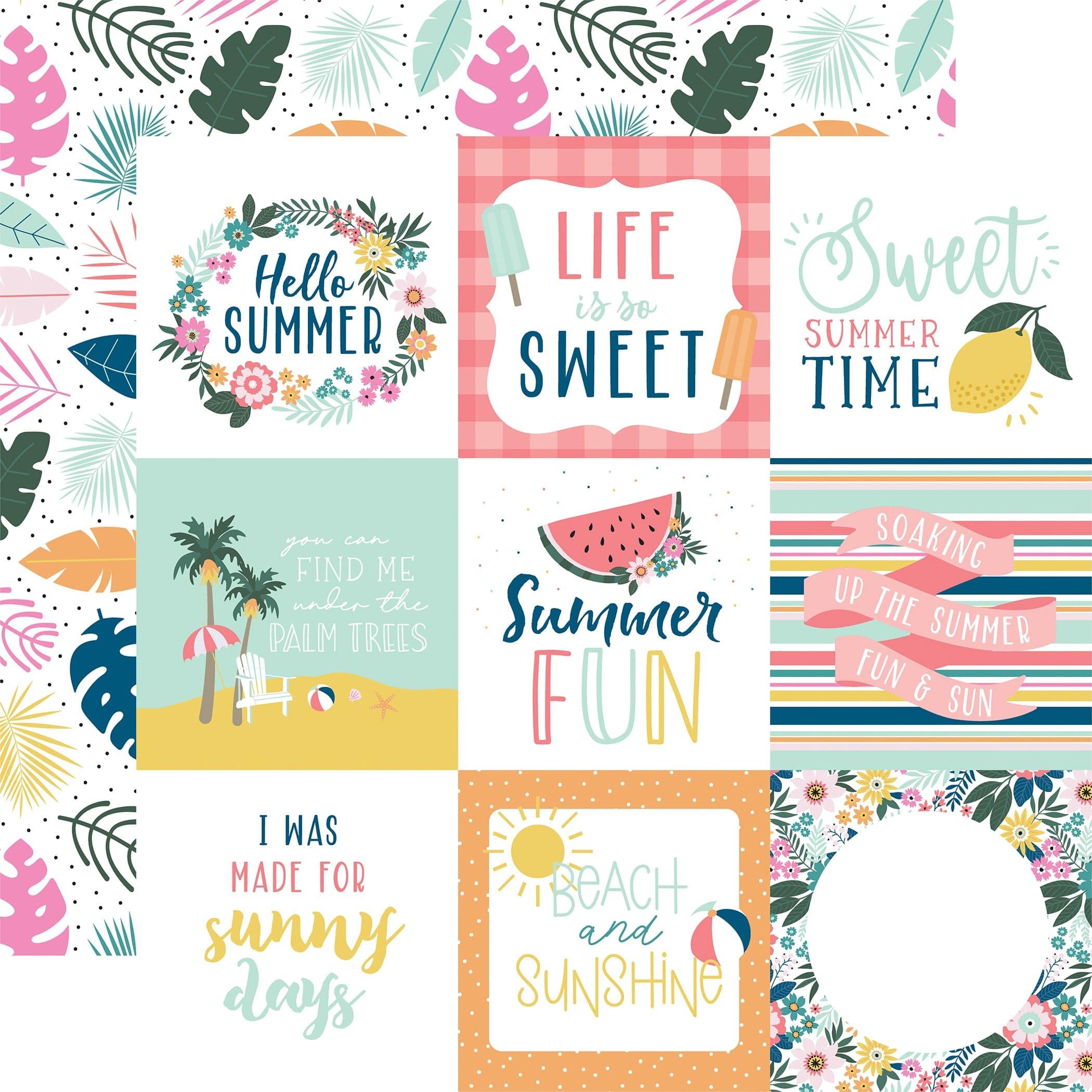 Pool Party Collection 4x4 Journaling Cards 12 x 12 Double-Sided Scrapbook Paper by Echo Park Paper