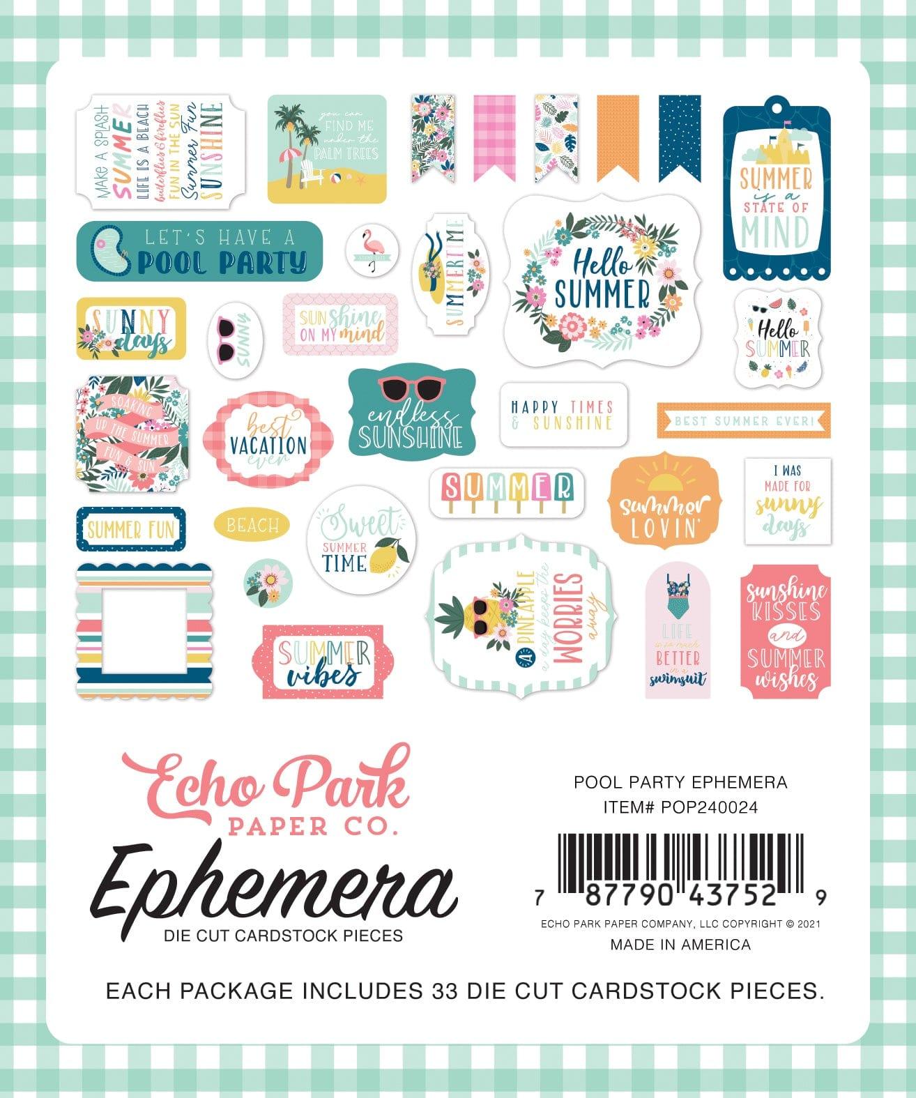 Pool Party Collection 5 x 5 Ephemera Die Cut Scrapbook Embellishments by Echo Park Paper - Scrapbook Supply Companies