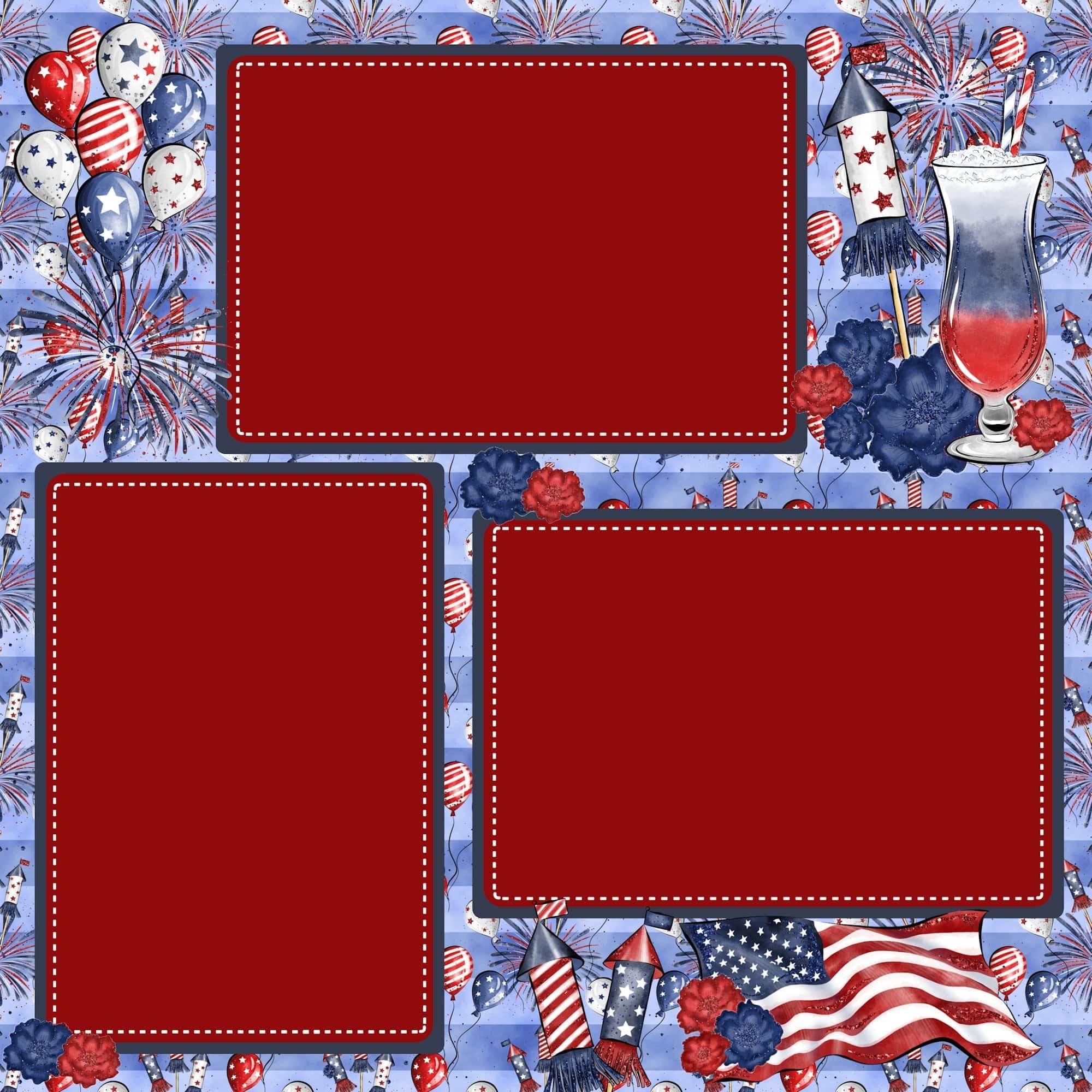 Lady Liberty Fireworks (2) - 12 x 12 Premade, Printed Scrapbook Pages by SSC Designs - Scrapbook Supply Companies