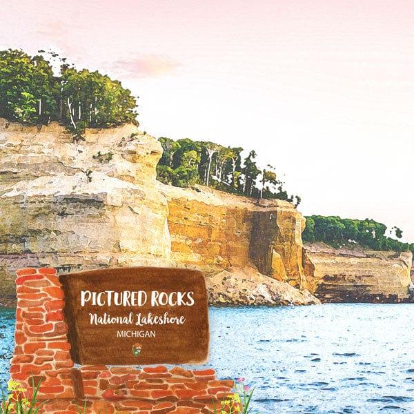National Park Collection Michigan Lakeshore Pictured Rocks 12 x 12 Double-Sided Scrapbook Paper by Scrapbook Customs - Scrapbook Supply Companies
